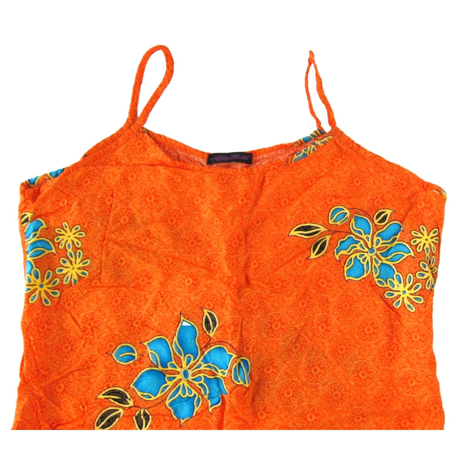 Vintage Vintage Aloha Batik 100% Rayon Orange Blue Hawaiian Floral Tank Dress S-M Womens Size S / US 4 / IT 40 - 4 Thumbnail