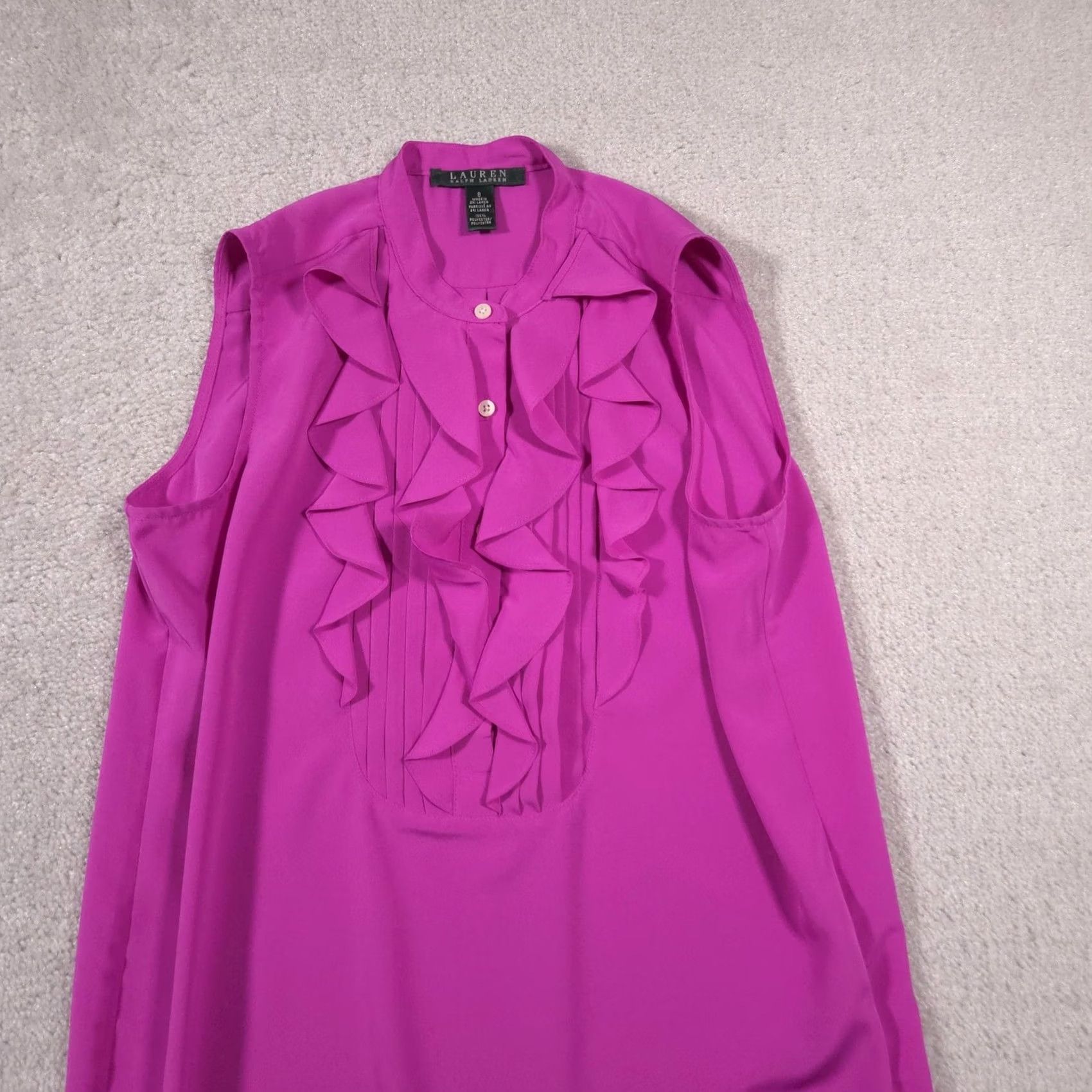 Ralph Lauren Lauren Ralph Lauren Blouse Womens 8 Pink Ruffle Sleeveless Tunic Top Dressy Size M / US 6-8 / IT 42-44 - 3 Thumbnail