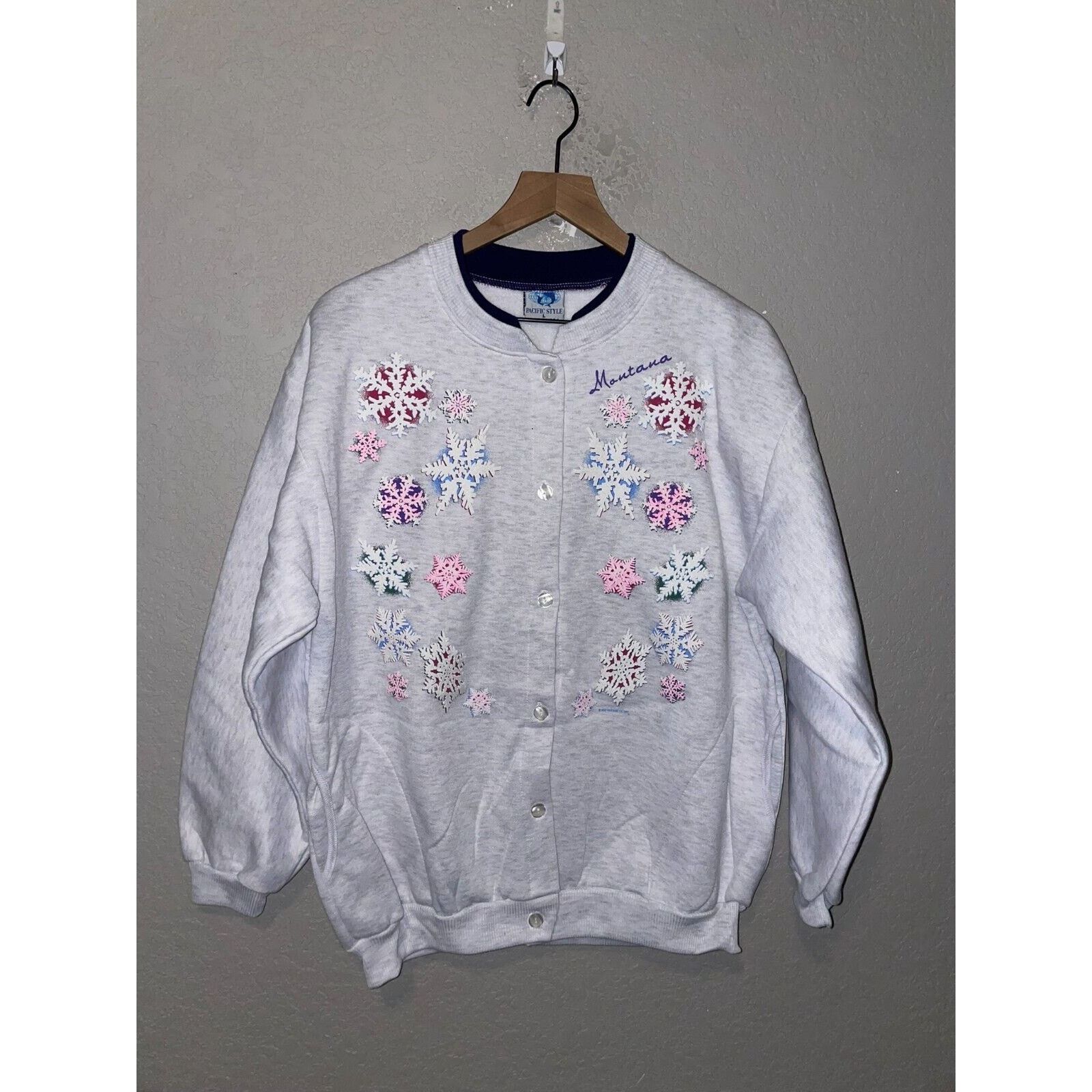 Vintage Vintage Montana Sweater Snowflakes Snow Button Up VTG Large Size US L / EU 52-54 / 3 - 1 Thumbnail