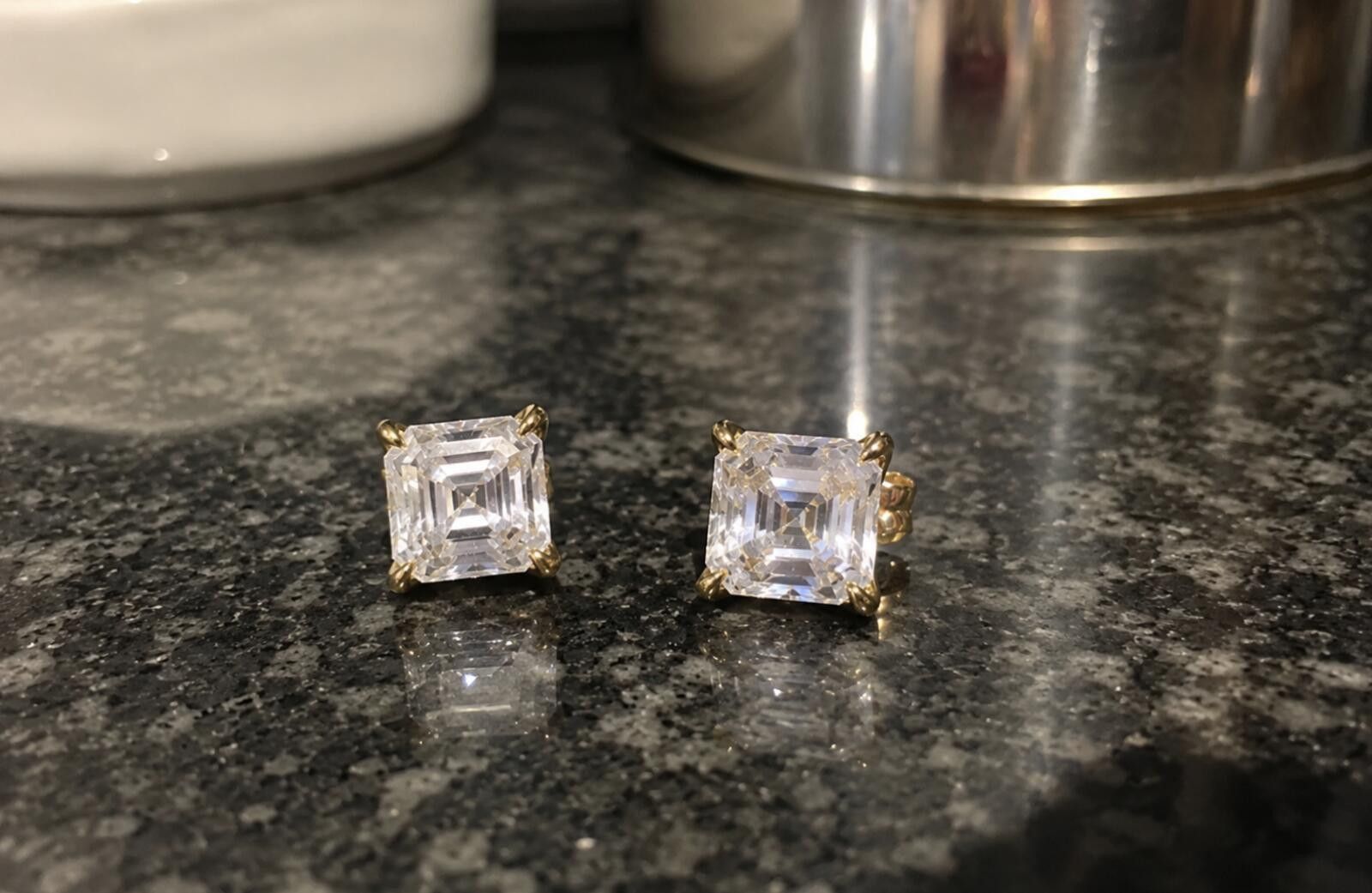 Other Square Cut Stud Earrings 2ct 14k gold finish Size ONE SIZE - 1 Thumbnail