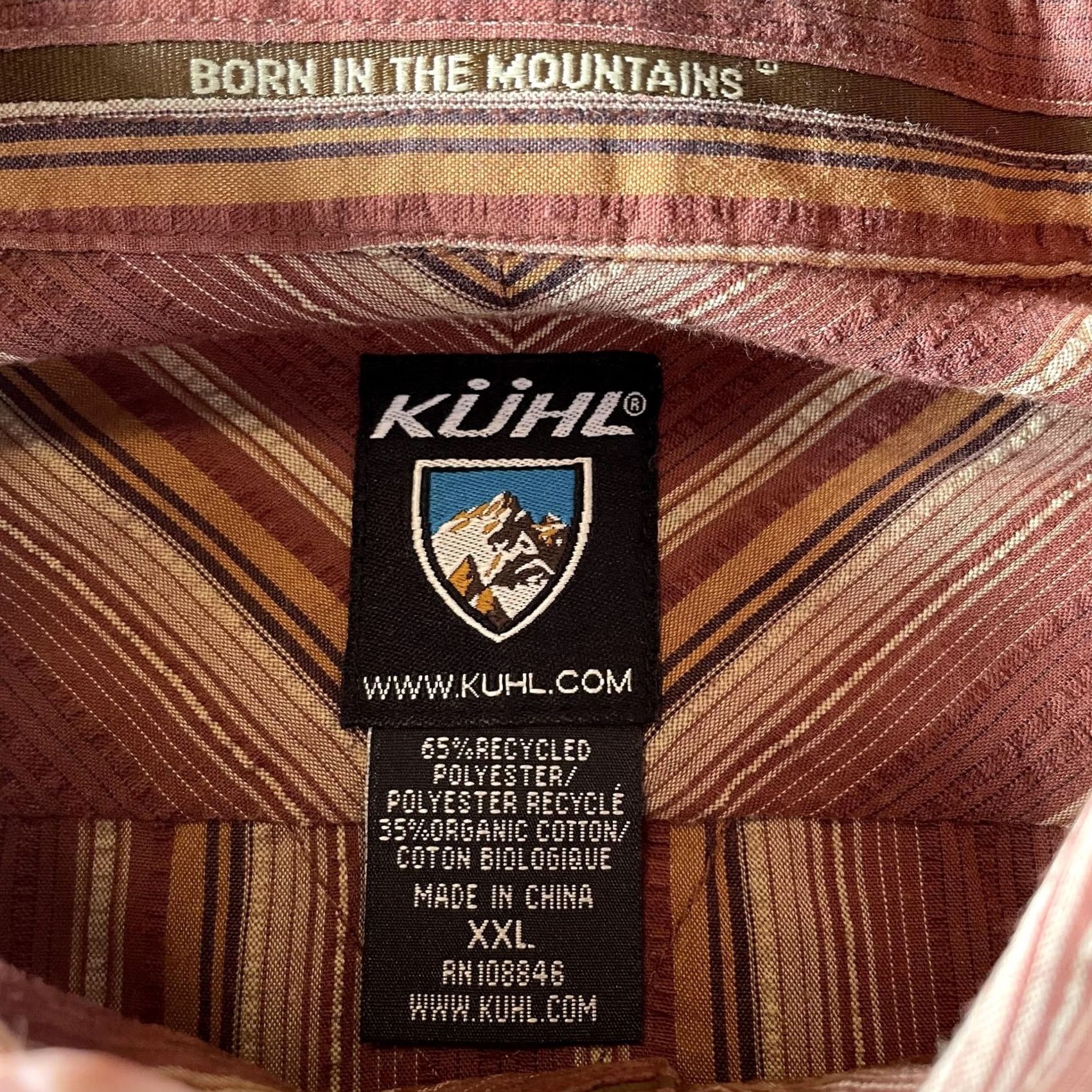 Vintage KÜHL Shirt Mens 2XL Brown Red Striped Short Sleeve Button Front Outdoor Casual Size US XXL / EU 58 / 5 - 2 Thumbnail
