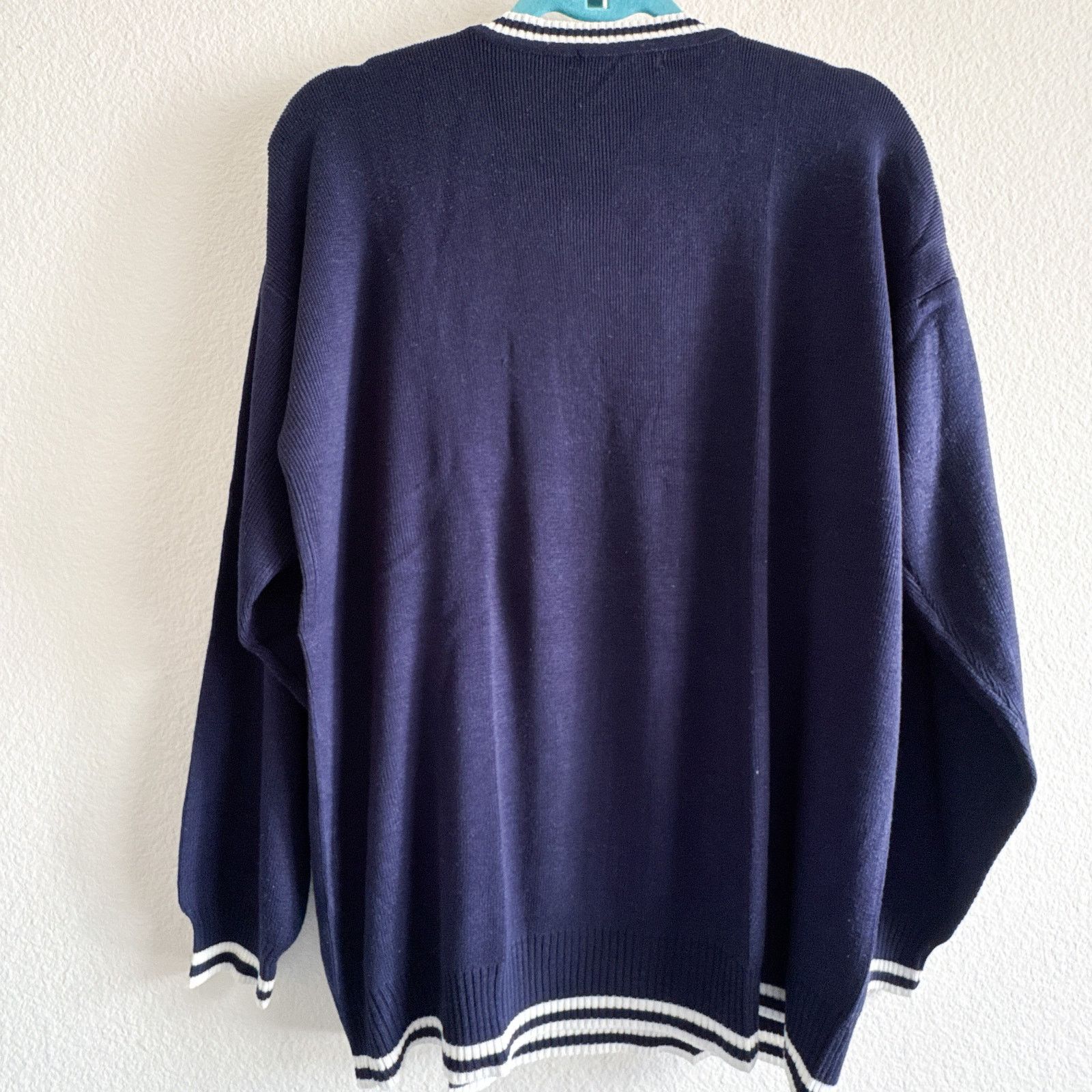 Polo Ralph Lauren × Ralph Lauren Vintage Polo Sport 90s Navy V-Neck Varsity Sweater Size US M / EU 48-50 / 2 - 8 Thumbnail