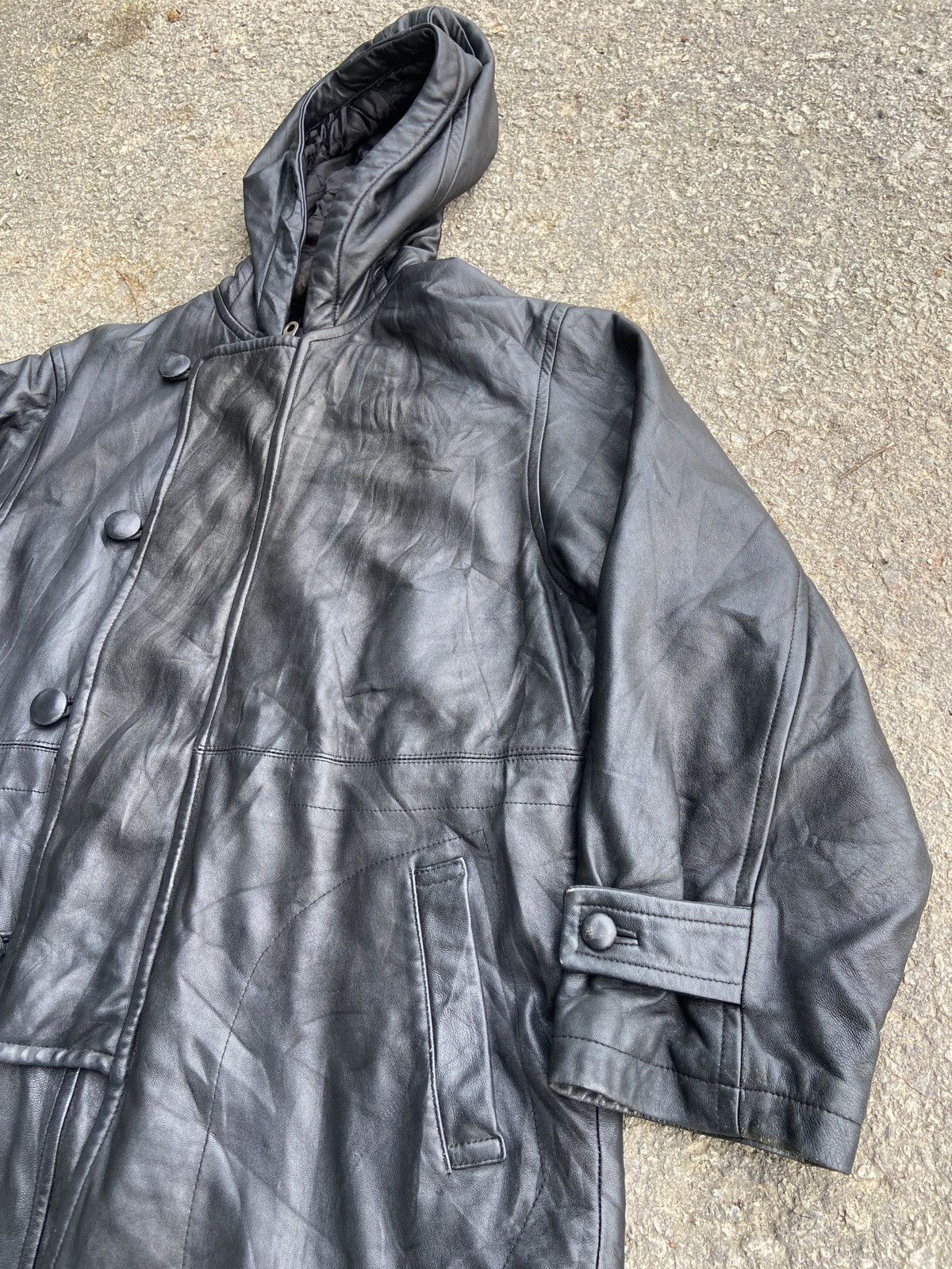 Yohji Yamamoto Circa 92–93 Hooded Leather Coat with Asymmetrical Button Size US L / EU 52-54 / 3 - 17 Thumbnail