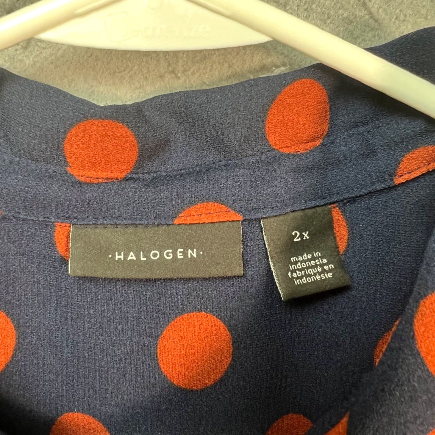 Vintage Halogen Blouse Womens 2X Blue & Orange Polka Dot Button-Up 100% Polyester Size XXL / US 16-18 / IT 52-54 - 3 Thumbnail