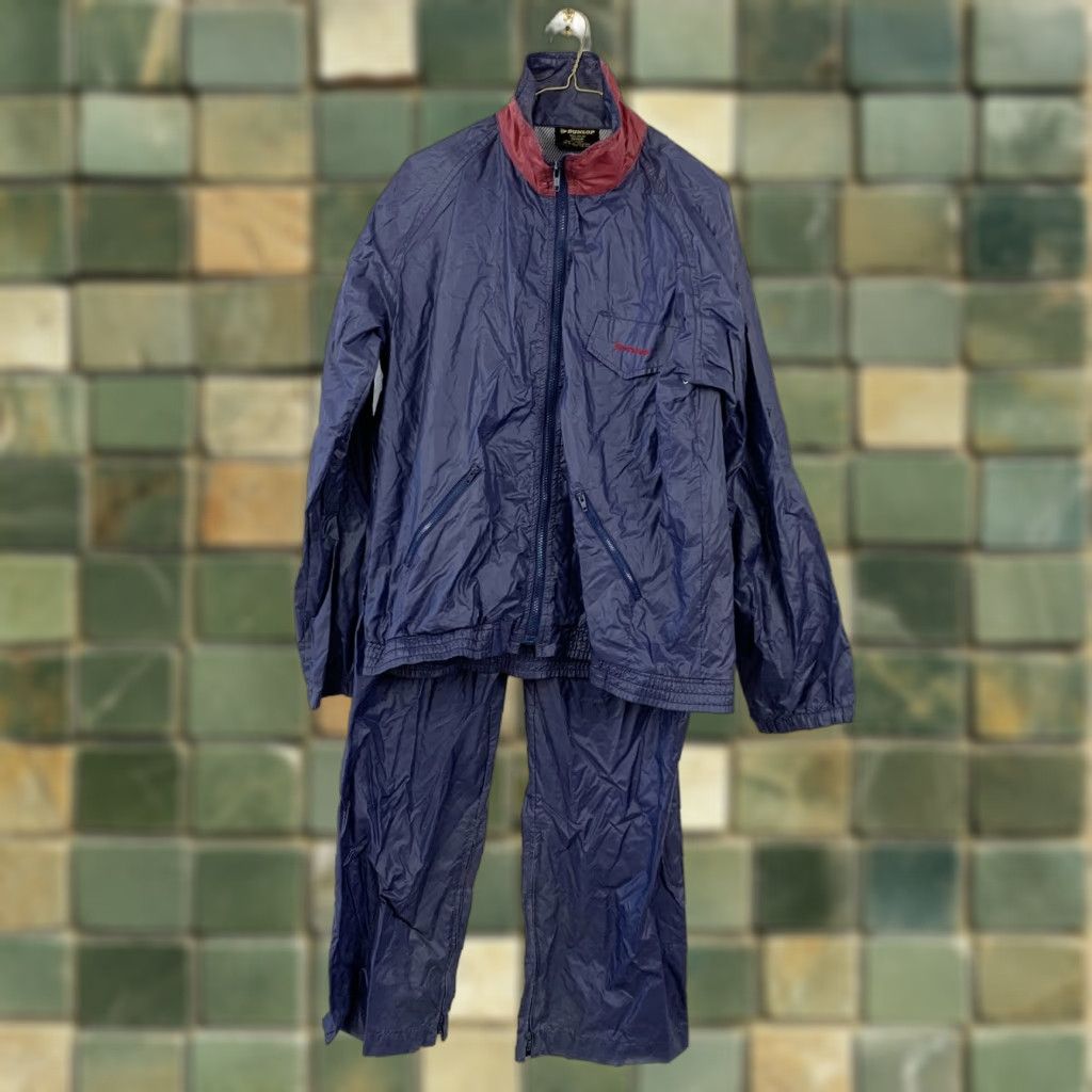 Dunlop VINTAGE Dunlop Tracksuit Set Jacket Pants Navy Blue Red Full Zip Nylon 2 Piece Mens M Size US 31 - 1 Thumbnail