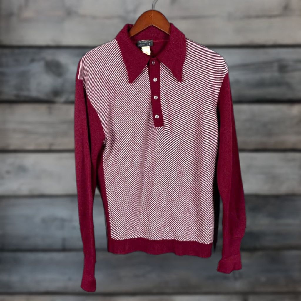 Vintage VINTAGE TownCraft Sweater Shirt Mens Small Red White Angled Stripe Collared 60s Retro Hipster Size US S / EU 44-46 / 1 - 1 Thumbnail