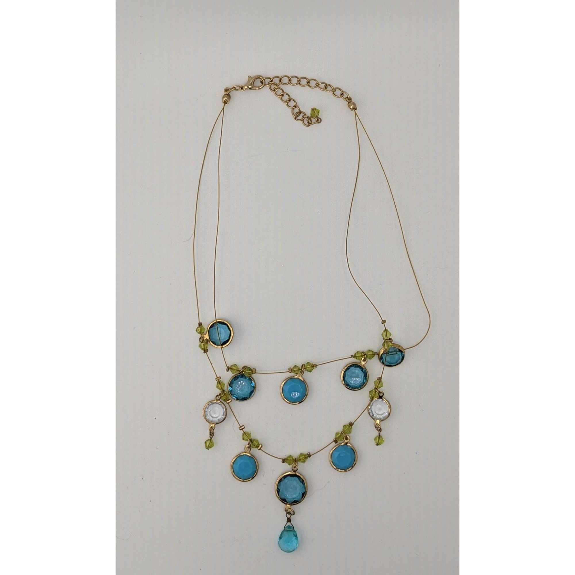 Other Elegant Blue And Green Gemmed Gold Tone Wire Necklace Size ONE SIZE - 6 Thumbnail