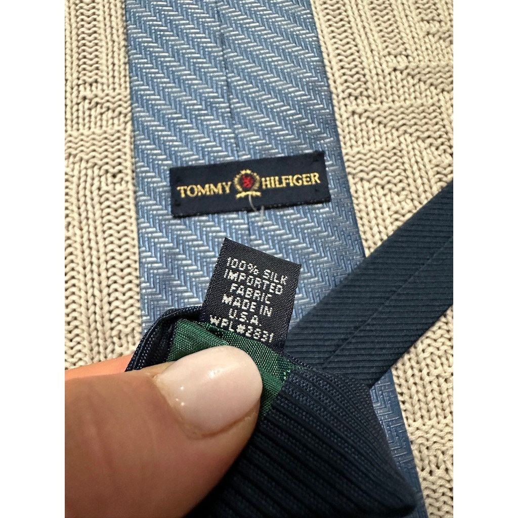 Tommy Hilfiger Tommy Hilfiger blue herringbone silk tie Size ONE SIZE - 3 Thumbnail