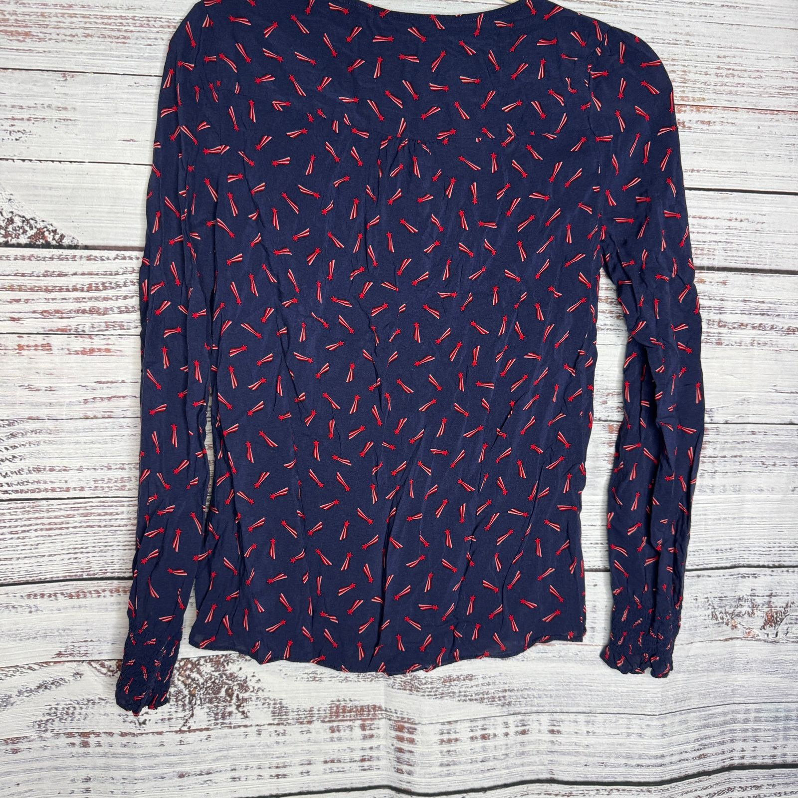 Boden Boden Navy Shooting Star Print Popover Blouse Long Sleeve 2 Size XS / US 0-2 / IT 36-38 - 4 Thumbnail