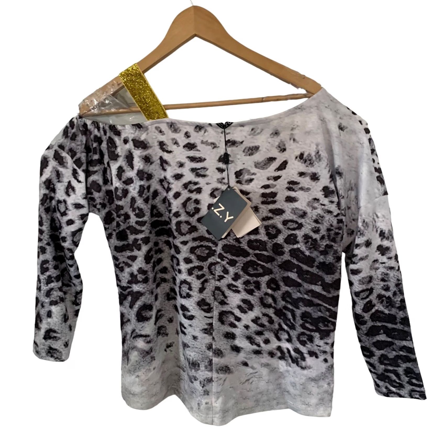 Vintage C.o.z.y. Womens Grey Animal Print Casual Off The Shoulder Blouse Top Long Sleeve M Size M / US 6-8 / IT 42-44 - 5 Thumbnail