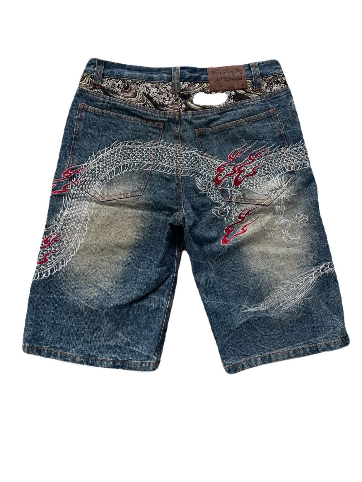 Japanese Brand 2000s Karakuri Tradisional Dragon Embroidery Jorts Denim y2k Size US 34 / EU 50 - 1 Thumbnail
