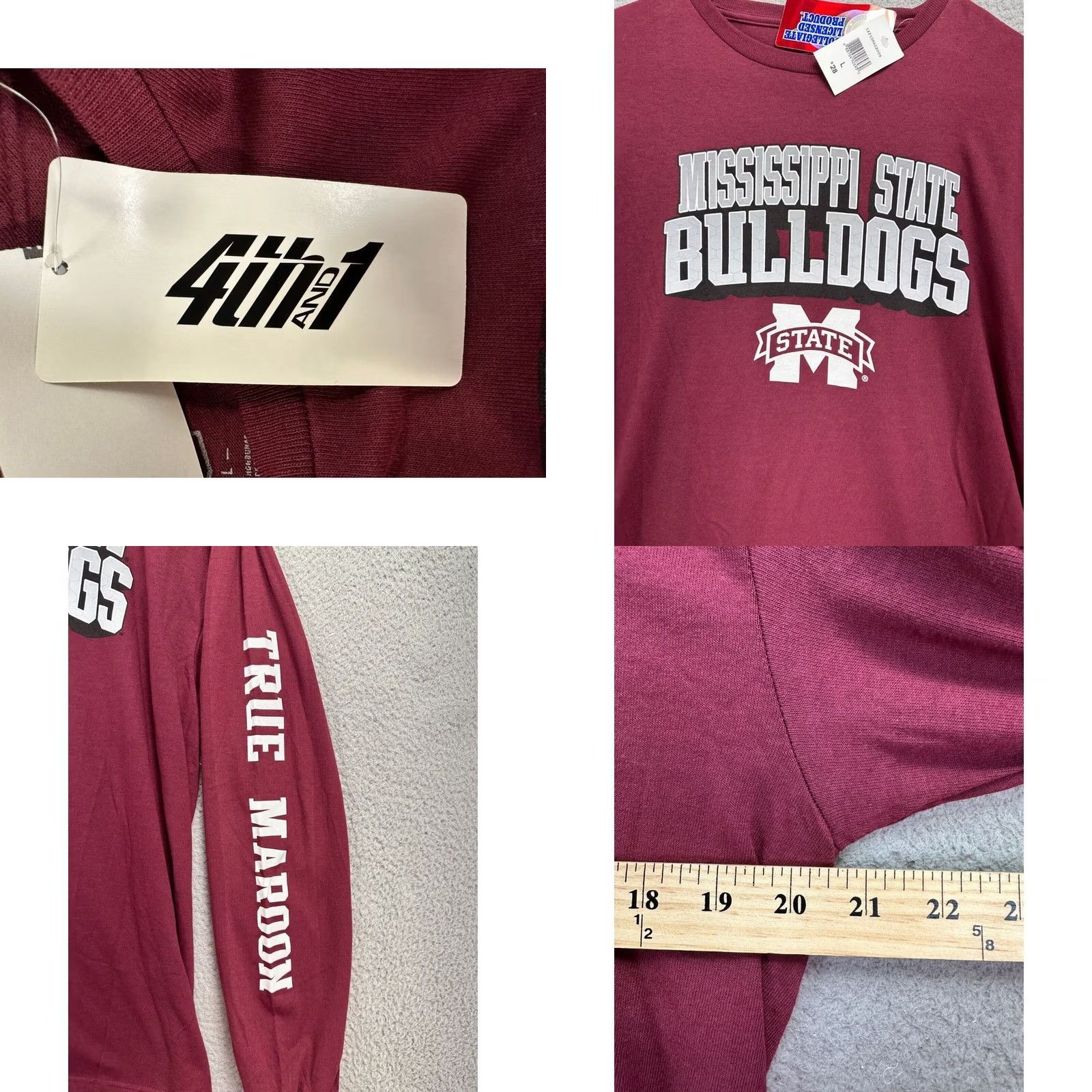 Vintage J. America Mississippi State Bulldogs Shirt Men Large Maroon Long Sleeve Tee NEW College University Size US L / EU 52-54 / 3 - 8 Thumbnail