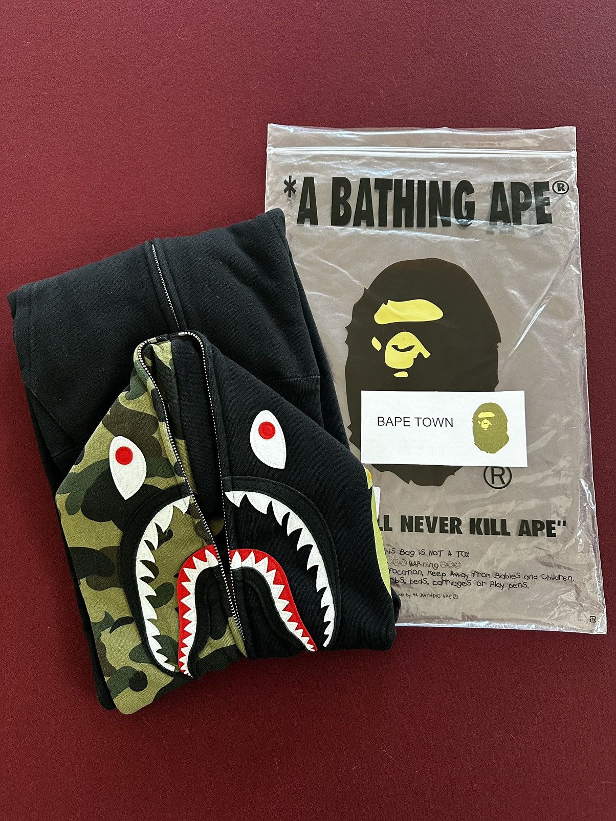 Image of Bape Shark Full Zip Hoodie (Black), Men's (Size Small)