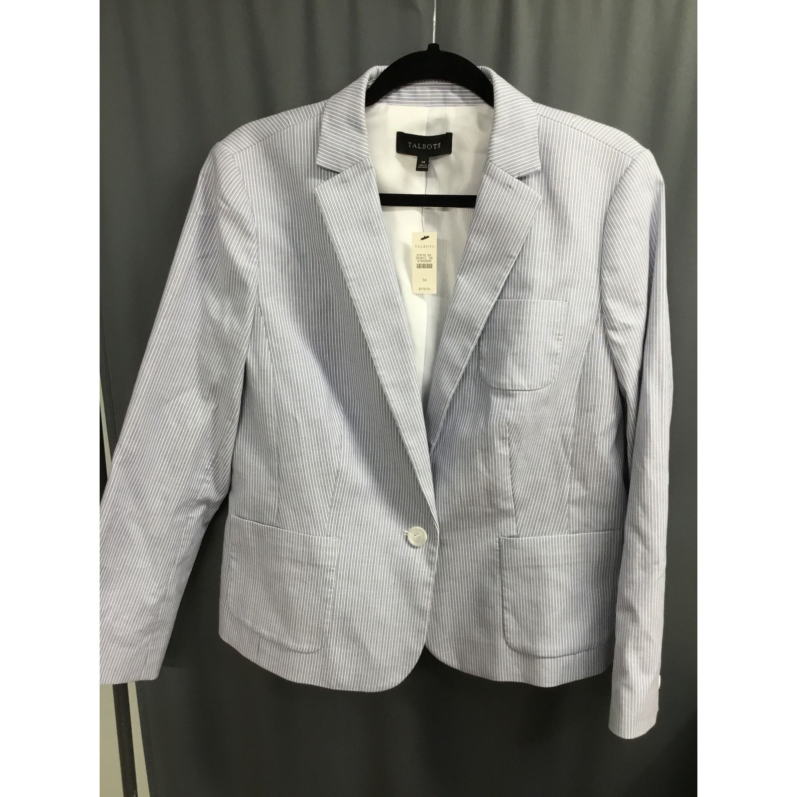 The Unbranded Brand Talbots Blazer Women's 14 Blue Striped Stretch Jacket NWT Size XL / US 12-14 / IT 48-50 - 1 Thumbnail