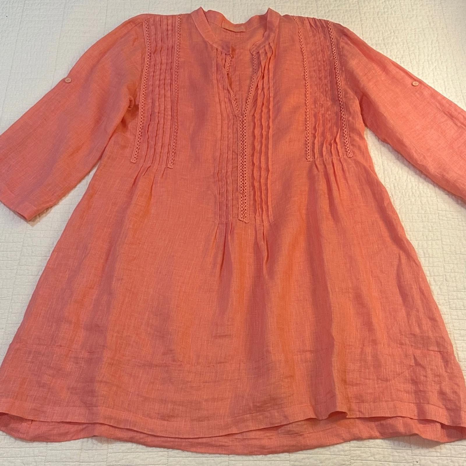 CP Shades CP SHADES Small Linen Tunic Dress Coral 3/4 sleeve Coastal Size S / US 4 / IT 40 - 1 Thumbnail