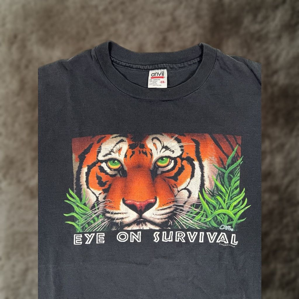 Vintage VINTAGE Human-i-tees T-Shirt 2XL Black 90s Tiger Graphic Print Crew Neck Short Sleeve Men Mens Size US XXL / EU 58 / 5 - 1 Thumbnail