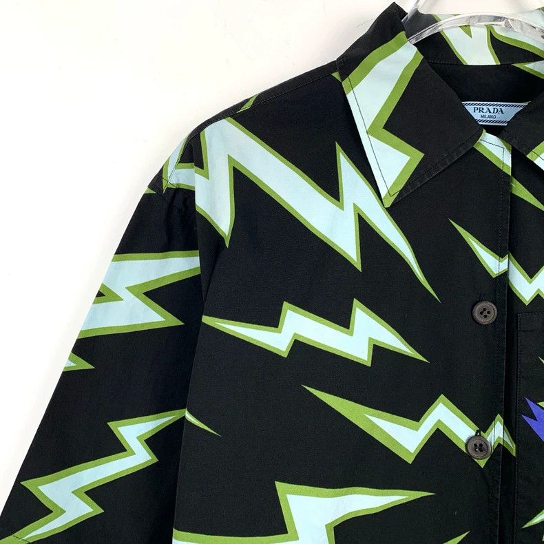 Prada Prada Size 38 Logo floral lightning print lapel color-block Size US XXS / EU 40 - 3 Thumbnail