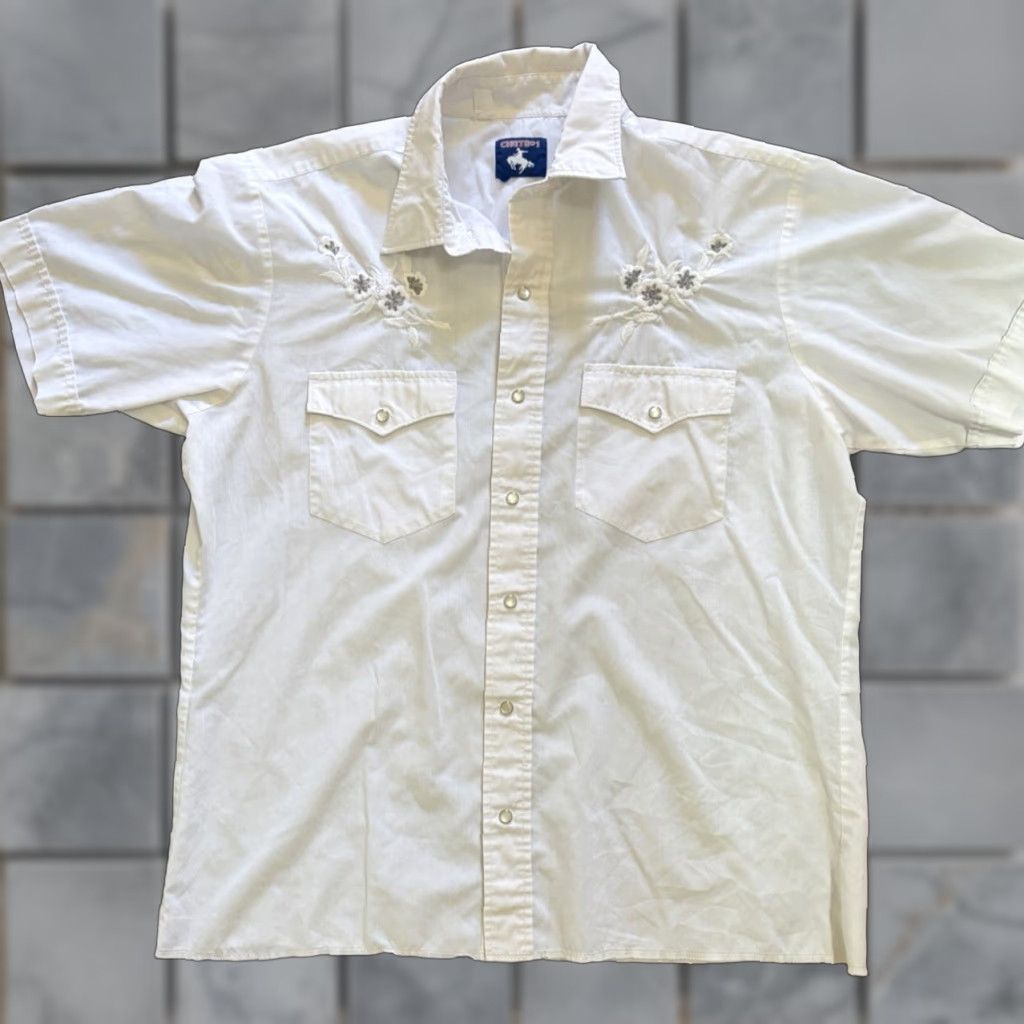 Vintage Chute #1 Men’s Western Shirt White Embroidered XL Collared Snap Button-Up Cowboy Rockabilly Vintage Size US XL / EU 56 / 4 - 1 Thumbnail