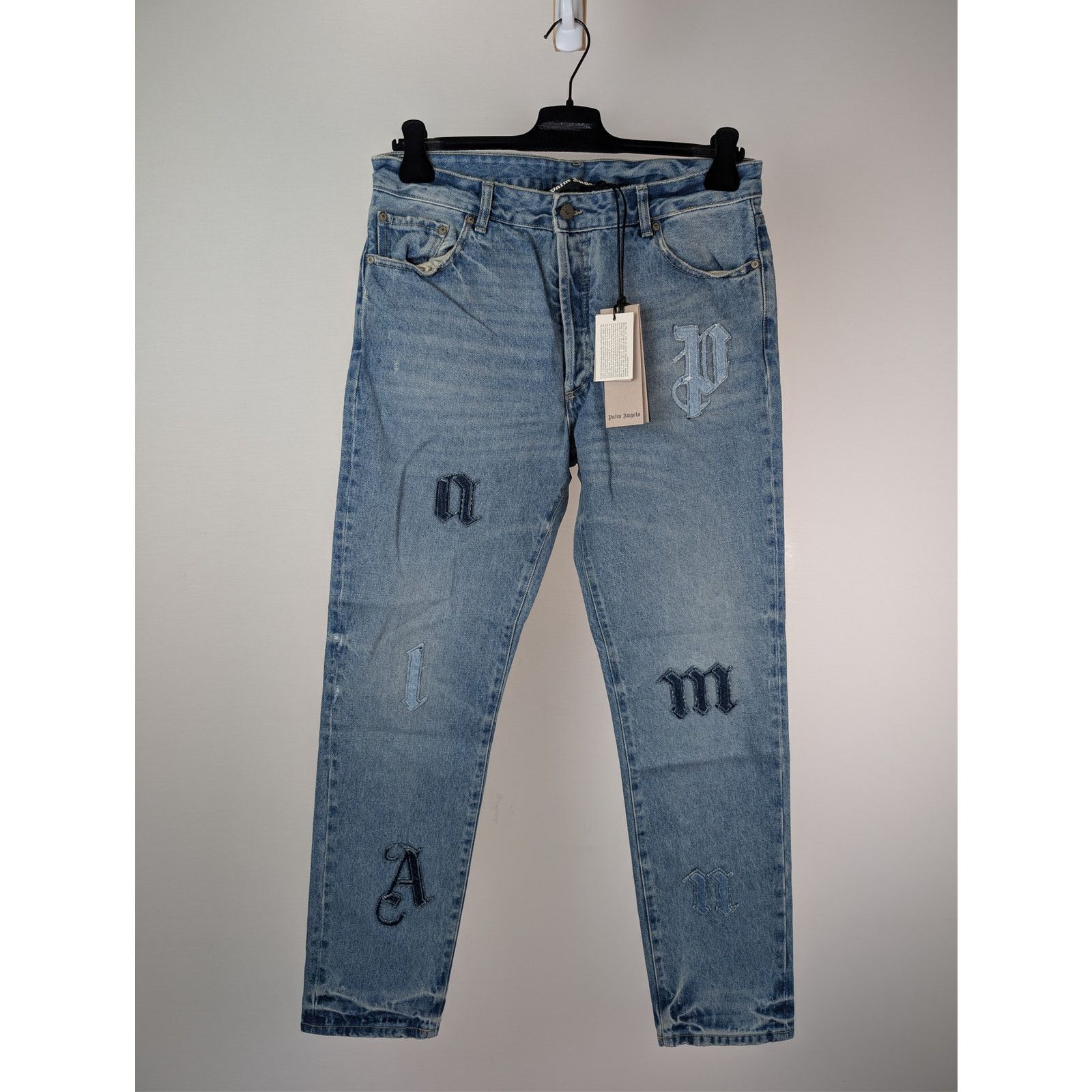 Palm Angels o1rshd1 LW Logo Denim Patches Regular Fit Jeans Light Blue Size US 36 / EU 52 - 2 Thumbnail