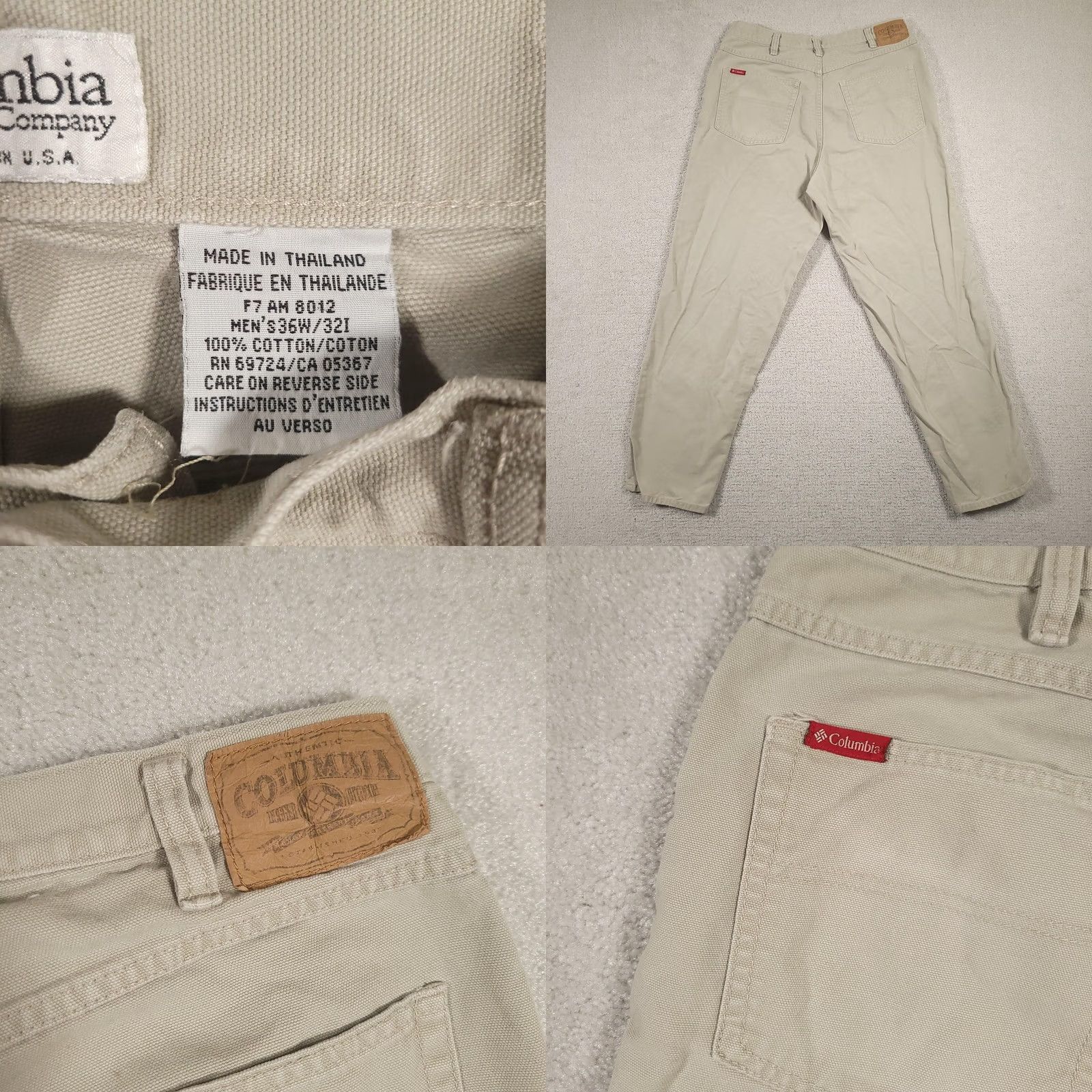 Vintage Columbia Pants Mens 36x32 Beige Cotton Canvas 5 Pocket Hiking Workwear Pants Size US 36 / EU 52 - 9 Thumbnail