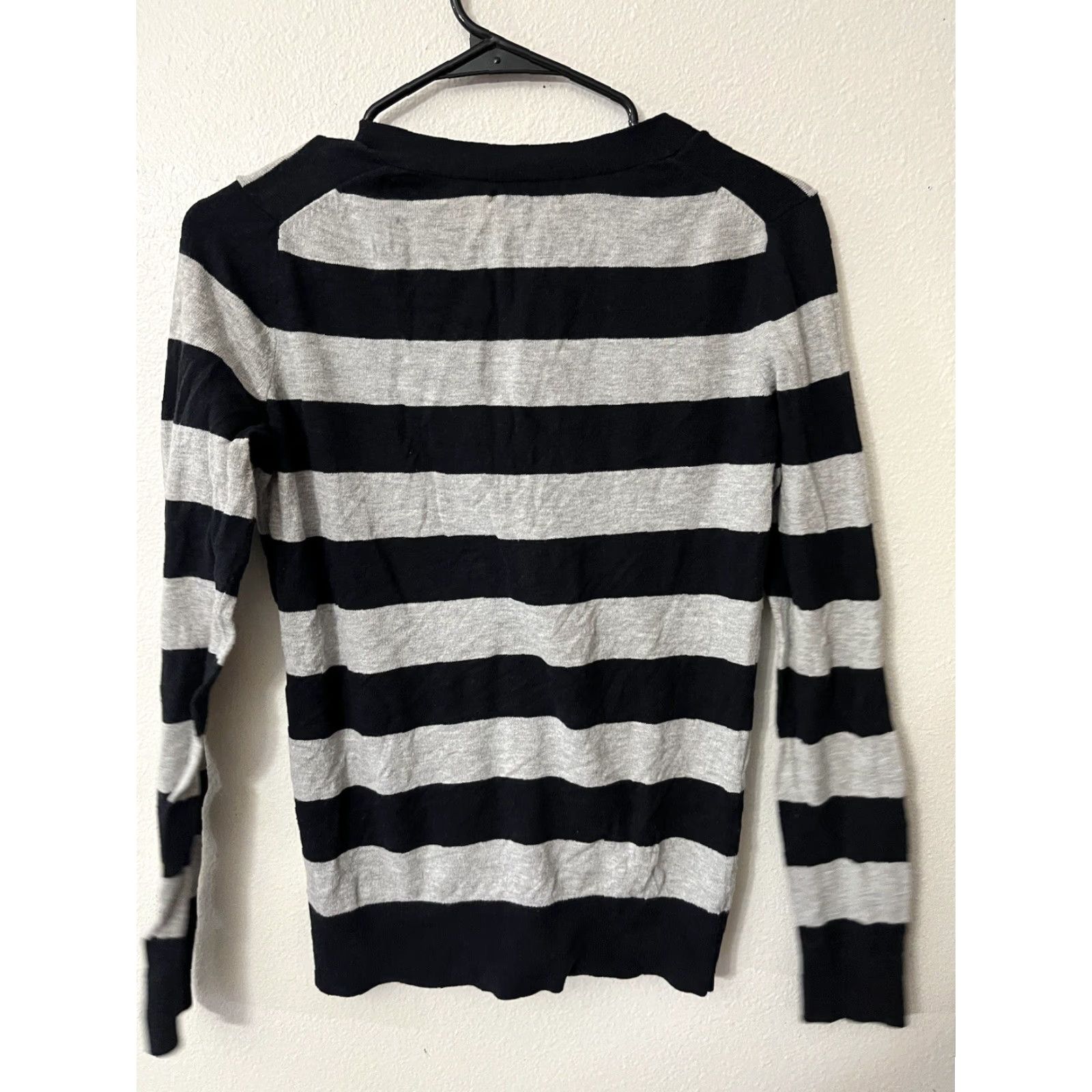 Tommy Hilfiger TOMMY HILFIGER Cardigan Women Small Gray Black Striped Cotton V-Neck Knit Cable Knit Sweater Adult S Womens Size S / US 4 / IT 40 - 3 Thumbnail