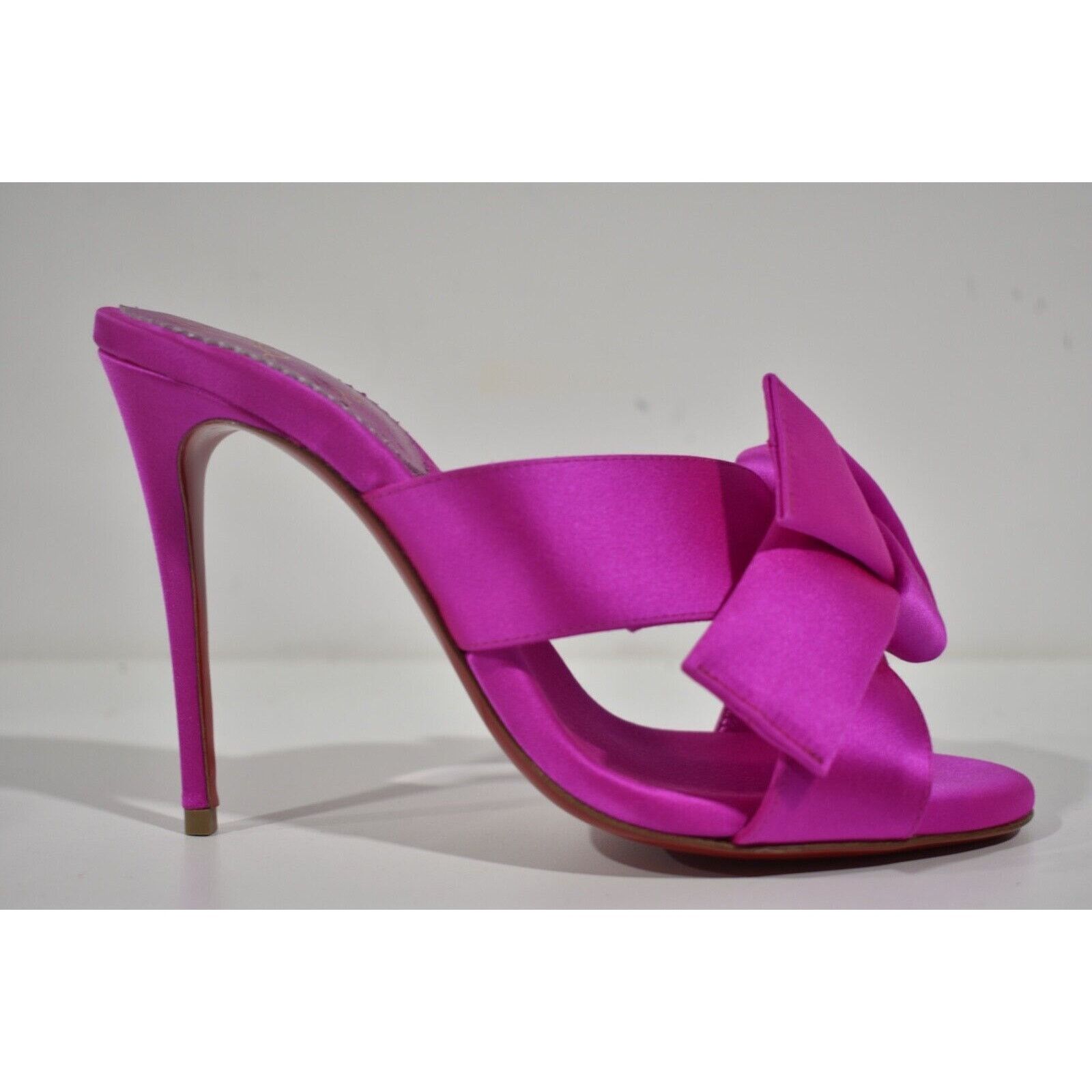 Christian Louboutin Matricia 100 Holly Pink Satin Backless Sandal Heel Pump 36 Size US 6 / IT 36 - 2 Thumbnail