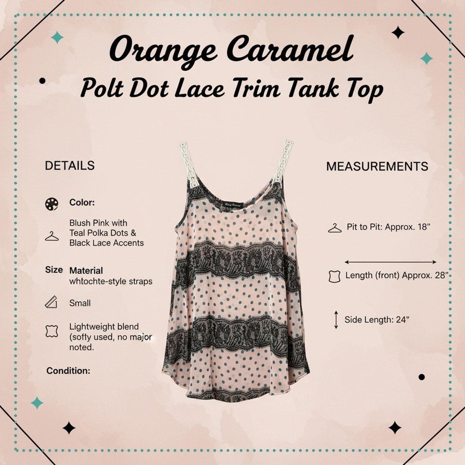 Other Orange Caramel Tank Top Pink Polka Dot Lace Trim Size S Size S / US 4 / IT 40 - 4 Thumbnail