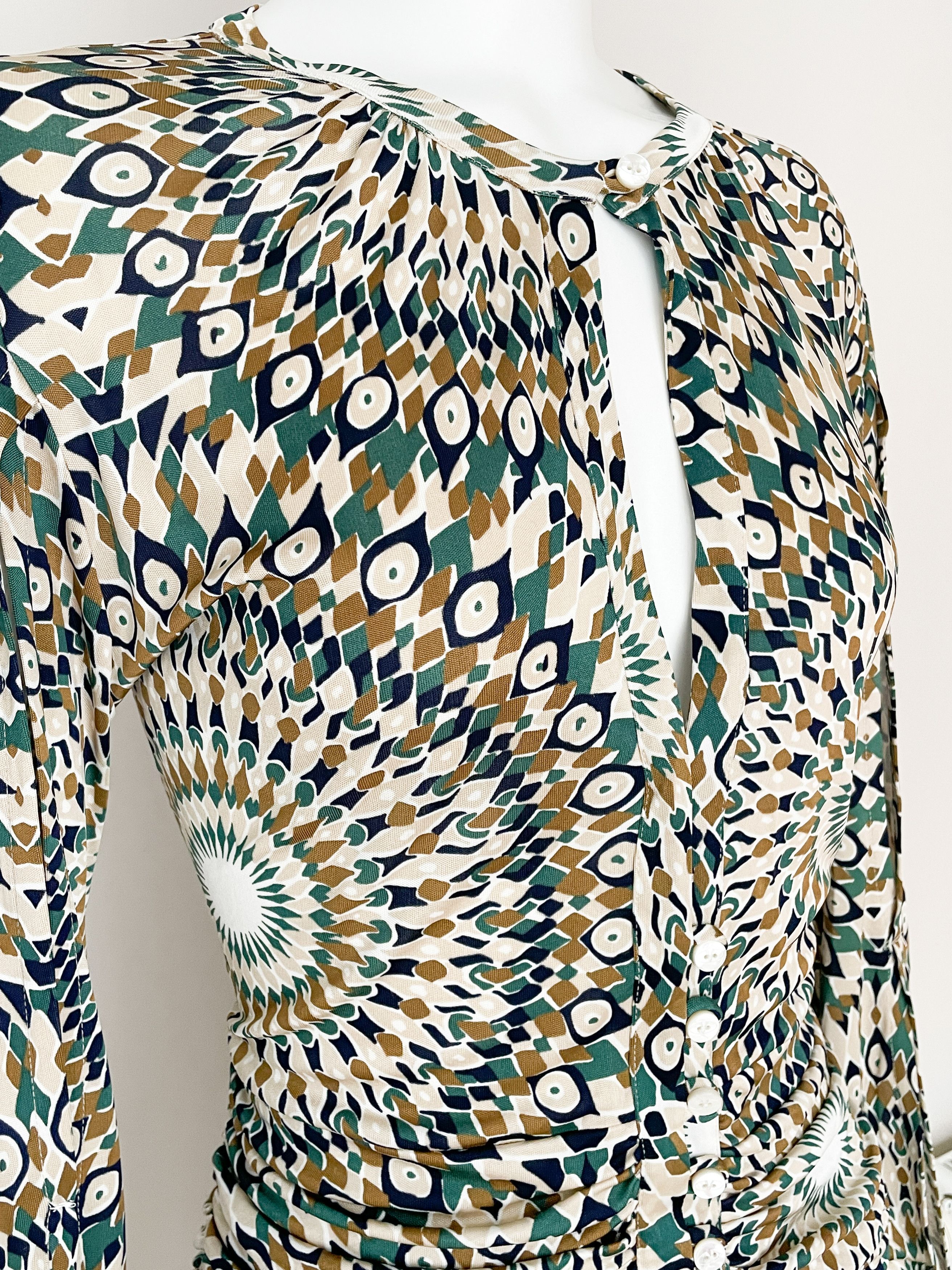 Valentino green and beige geometric pattern dress Size M / US 6-8 / IT 42-44 - 4 Thumbnail