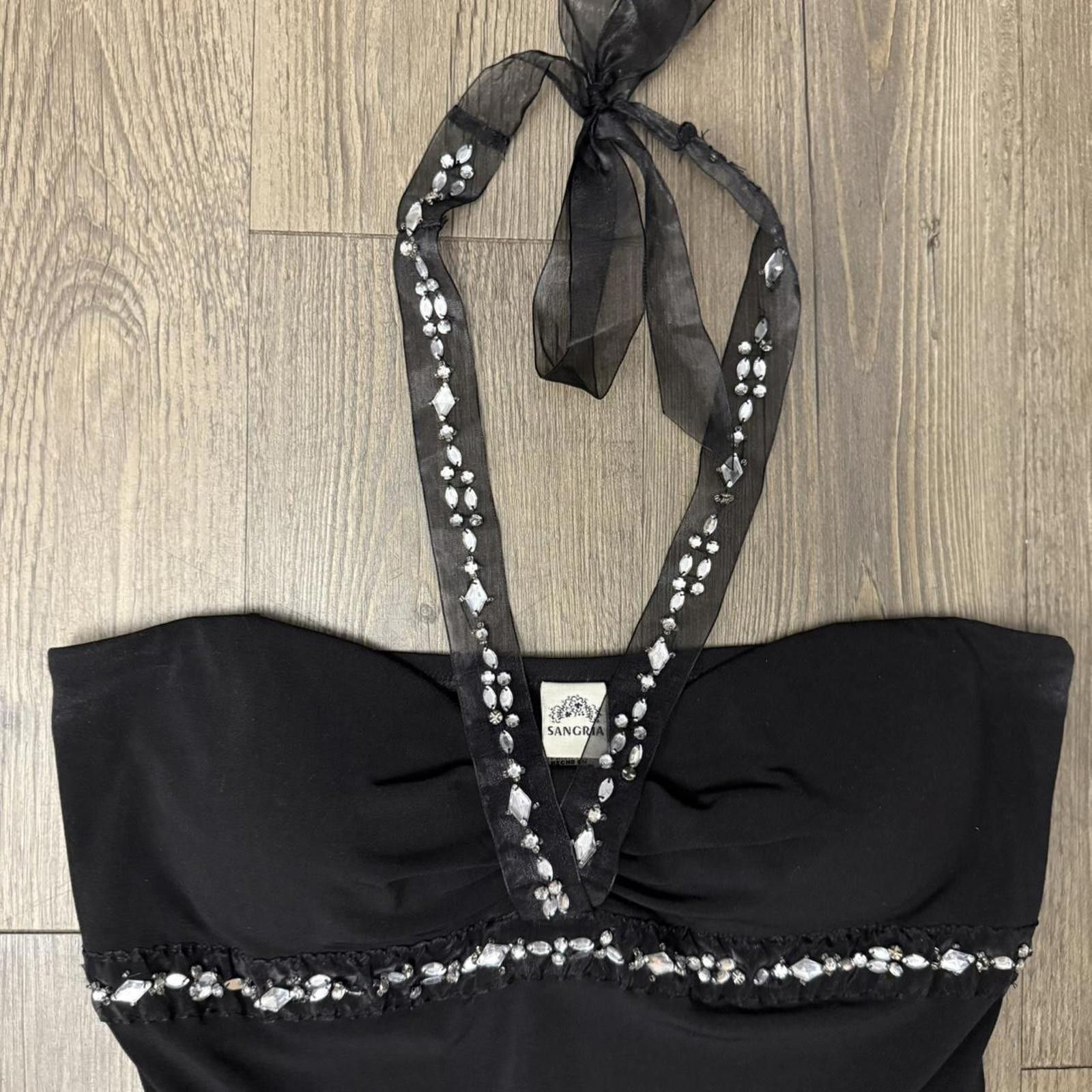 Designer Y2k sangria black and silver beaded hater neck dress S-M Size S / US 4 / IT 40 - 2 Thumbnail