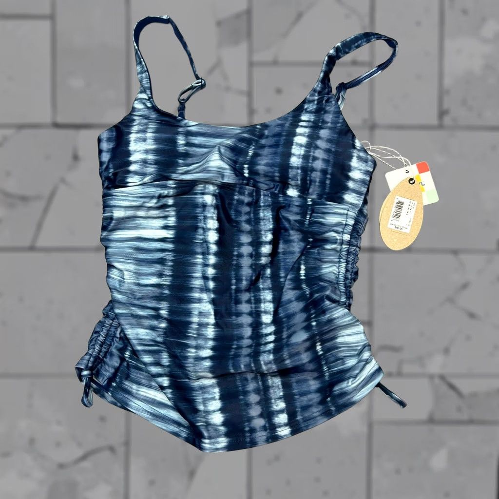 Prana prANA Melody Tankini Belize Hazy Days Side Ruched Padded Swim Top Womens Size XS Blue Striped Nylon Polyester Spandex Tankini Womens Beach 90s? Size XS / US 0-2 / IT 36-38 - 1 Thumbnail