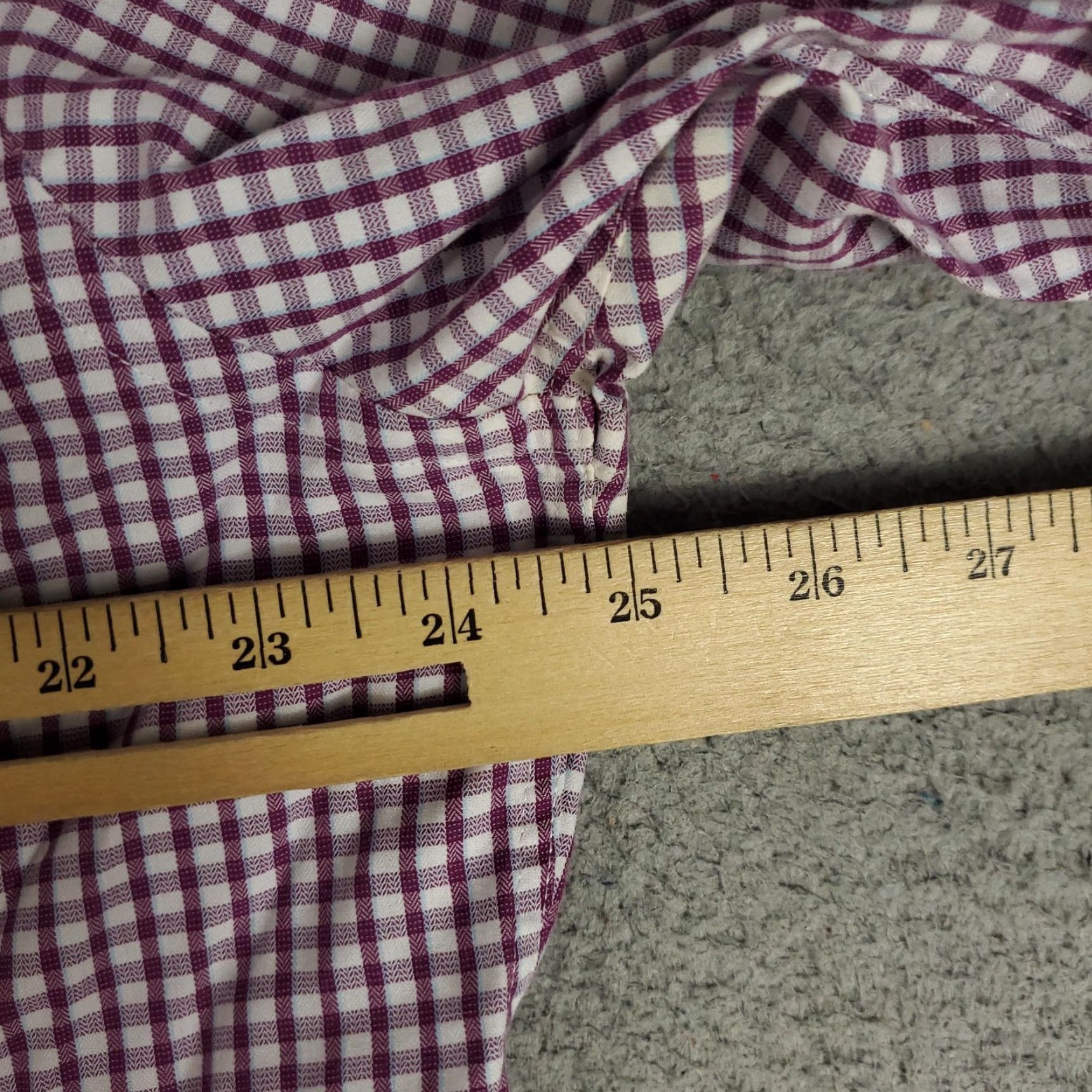 David Donahue David Donahue Dress Shirt Mens 17 Slim Fit Long Sleeve Purple Check Business Classic Size 46R - 7 Thumbnail
