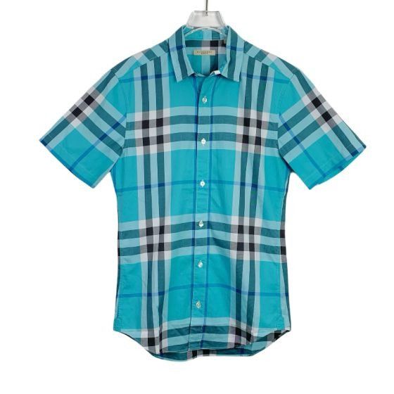 Burberry] Blue Checkered Button-Down Short-Sleeve Shirt XS