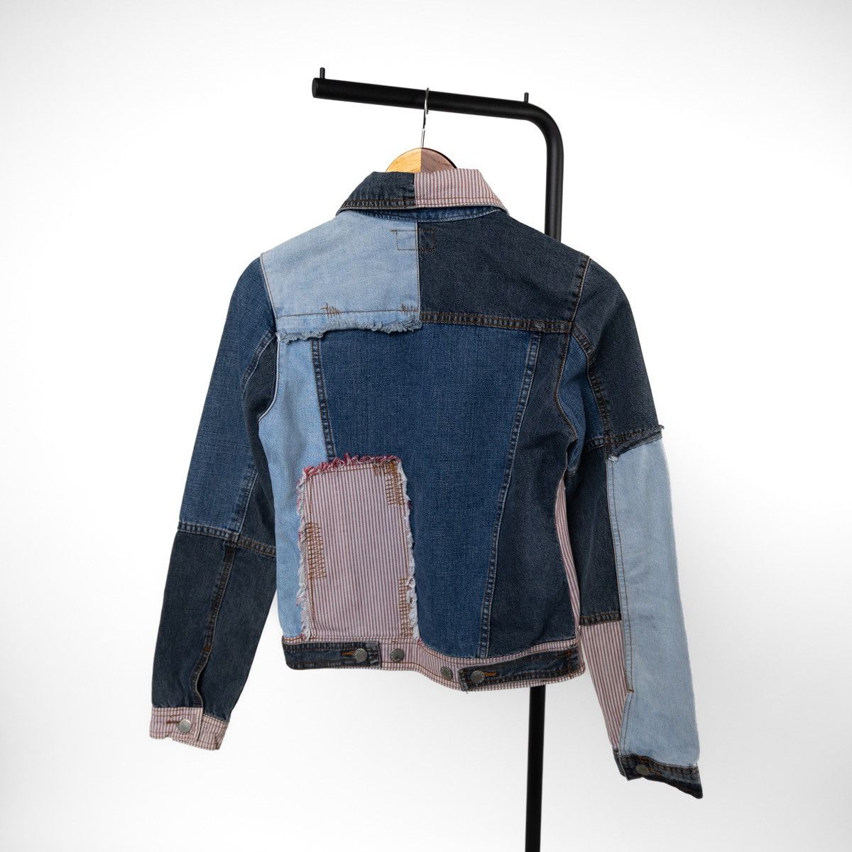 Vintage Vintage Womens Denim Patchwork Jacket Blue Mixed Fabric Zip Size S / US 4 / IT 40 - 2 Thumbnail