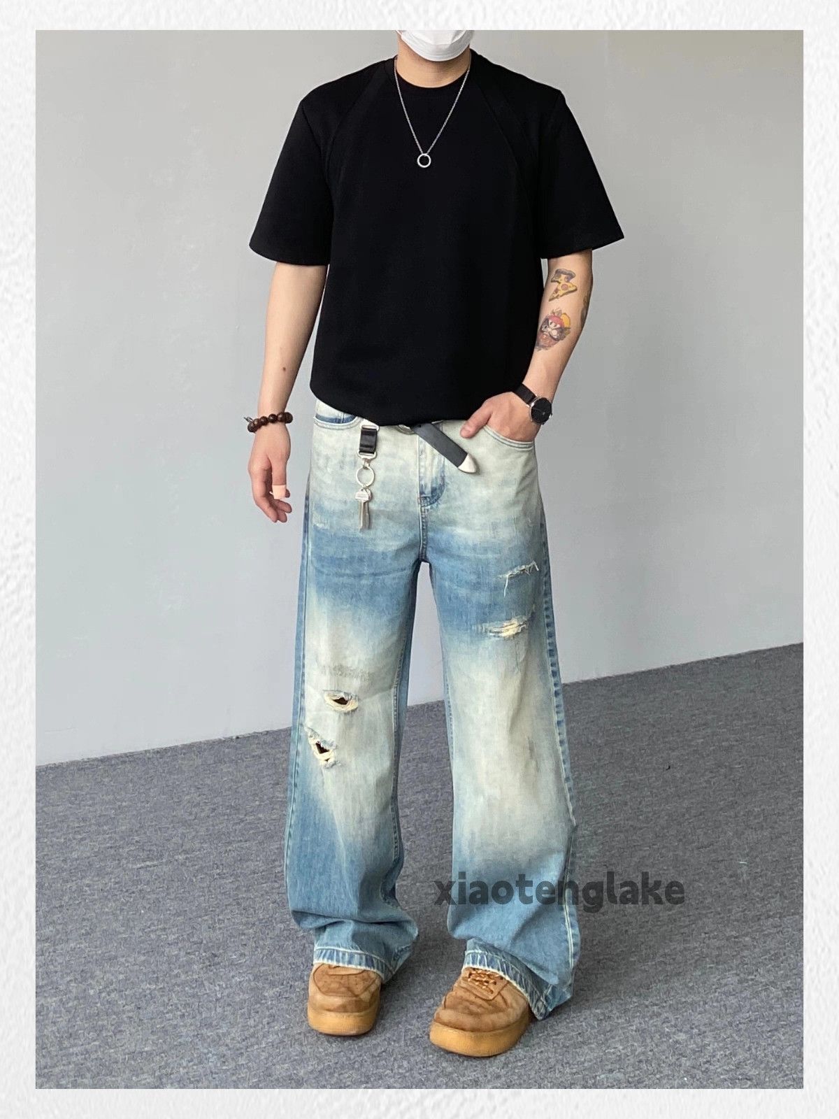Jean xtl vintage washed faded loose baggy ripped jeans Size US 34 / EU 50 - 6 Thumbnail
