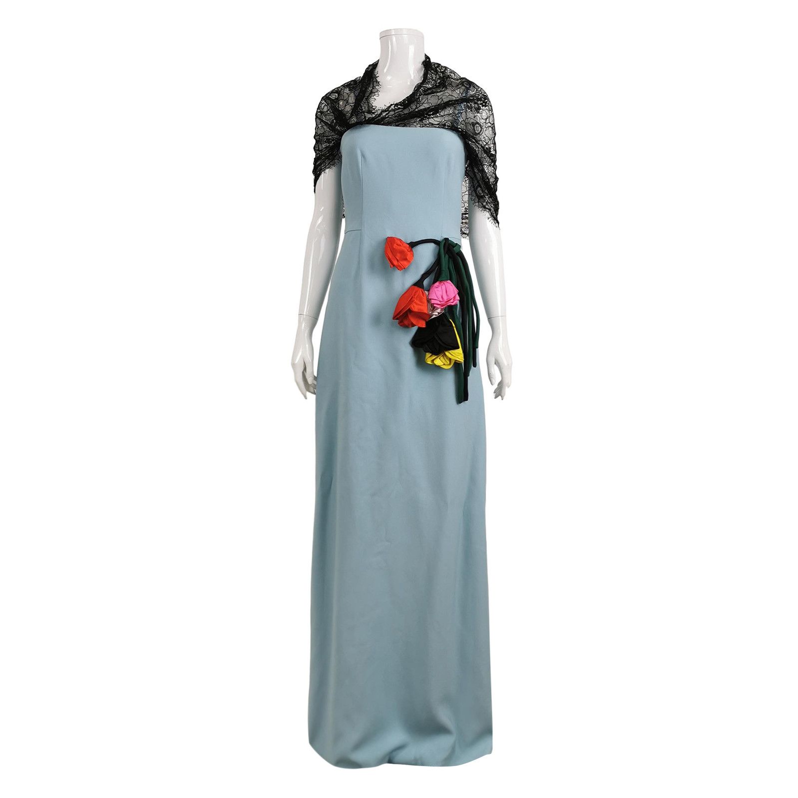 Prada Floral Lace Evening Dress in Light Blue - dmc