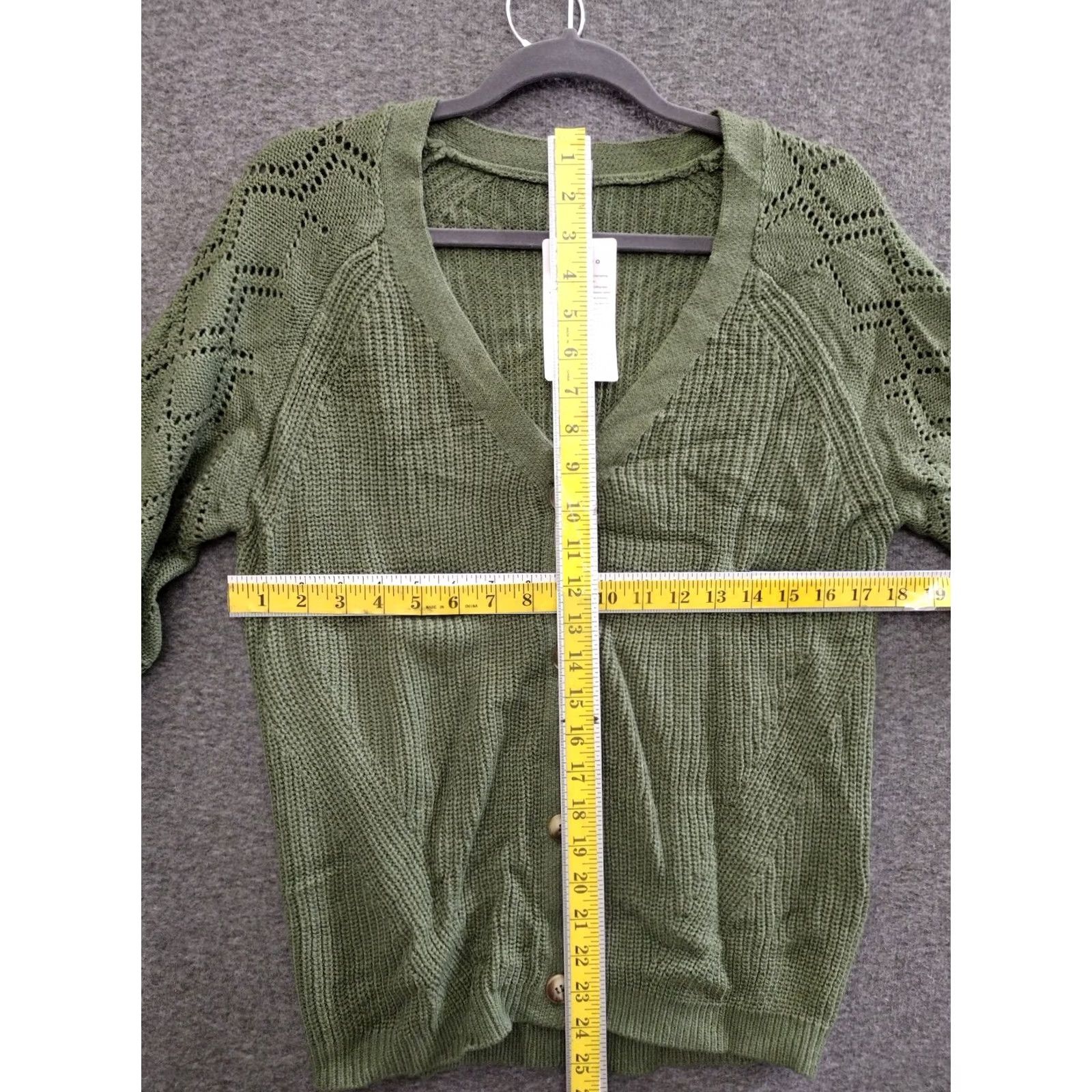 Olive Kyrundo Cardigan Women Olive Green V-Neck Long Sleeve Knit Lightweight Breathable Open-Knit M Sweater Size M / US 6-8 / IT 42-44 - 4 Thumbnail