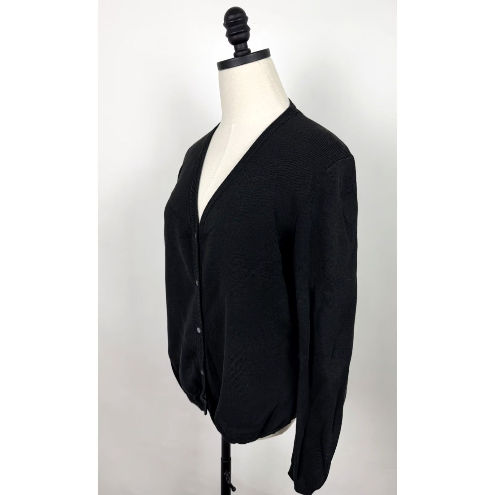 Ann Taylor VINTAGE Ann Taylor Cardigan Sweater Womens Large Black 90s Minimal Knit Silk Blend Lightweight Crew Neck Cardigan Womens Size L / US 10 / IT 46 - 7 Thumbnail
