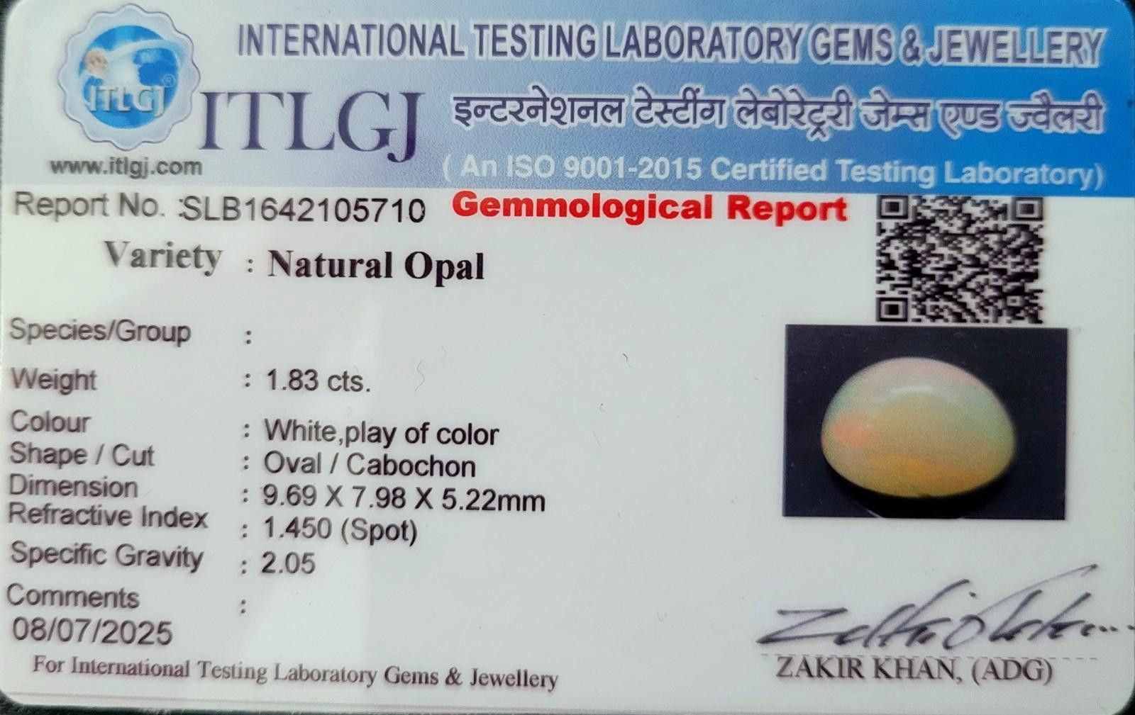 Certified Natural Opal 1.83cts Cabochon Fire Brilliant Color