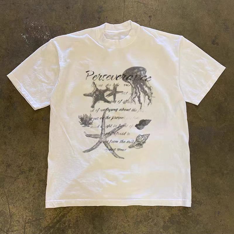 Vintage White Casual Retro T-Shirt with Jellyfish Print Size US M / EU 48-50 / 2 - 1 Thumbnail