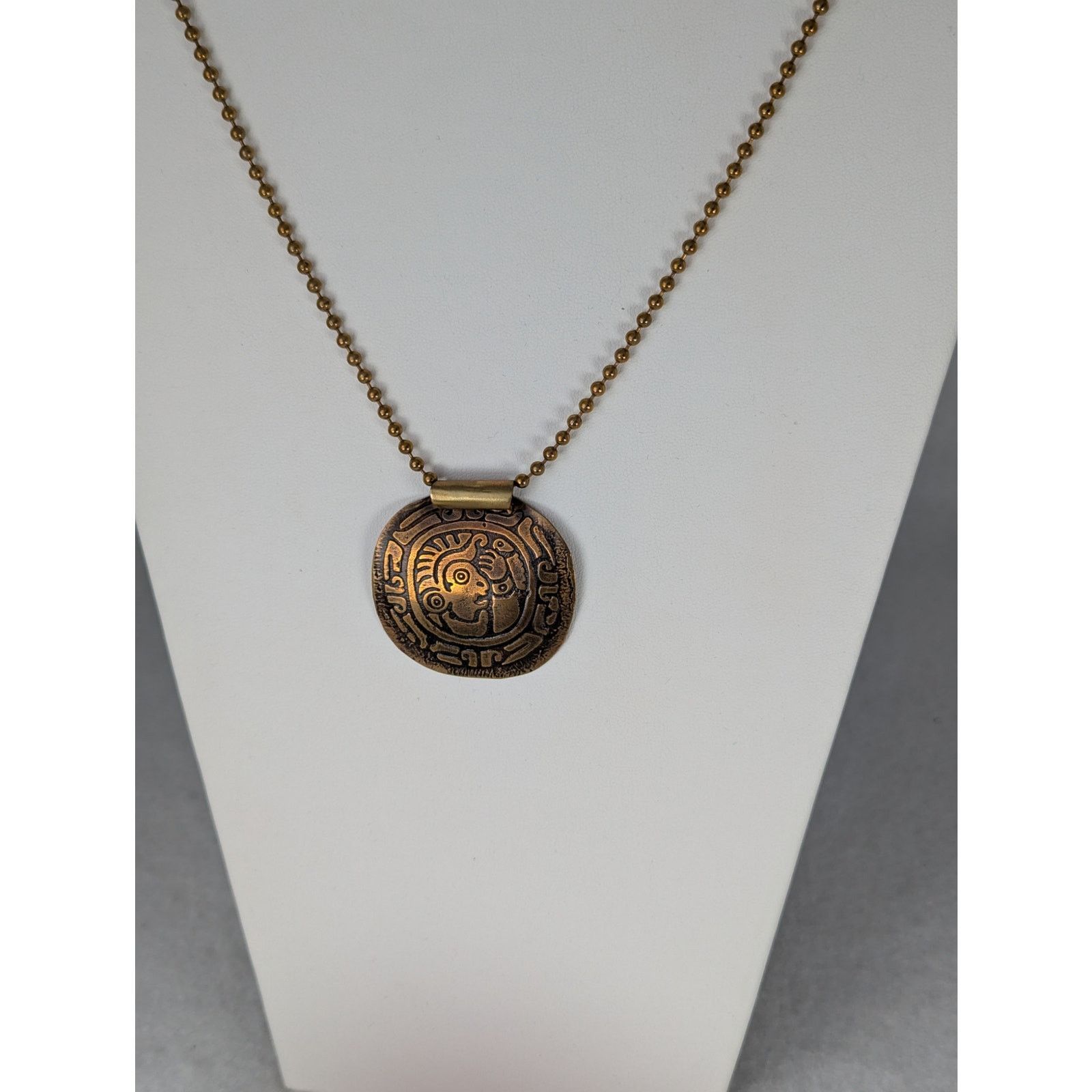 Designer Brass hand etched oxidized pendant 2 x 1.75 ball chain 17" Size ONE SIZE - 7 Thumbnail