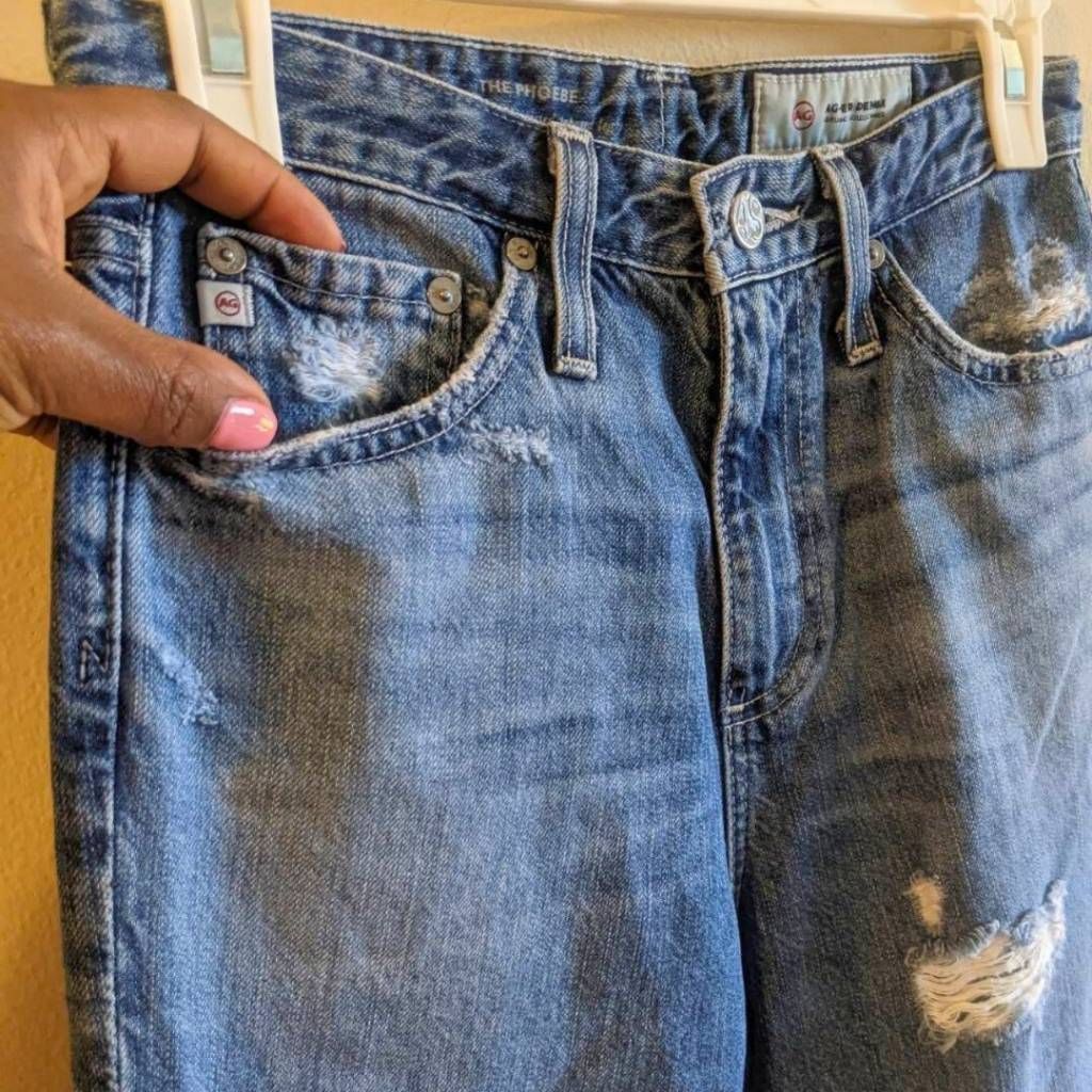 AG Adriano Goldschmied AG-ED Phoebe Vintage Jeans 25R High Rise Tapered Distressed 100% Cotton Size 25" / US 0 / IT 36 - 8 Thumbnail