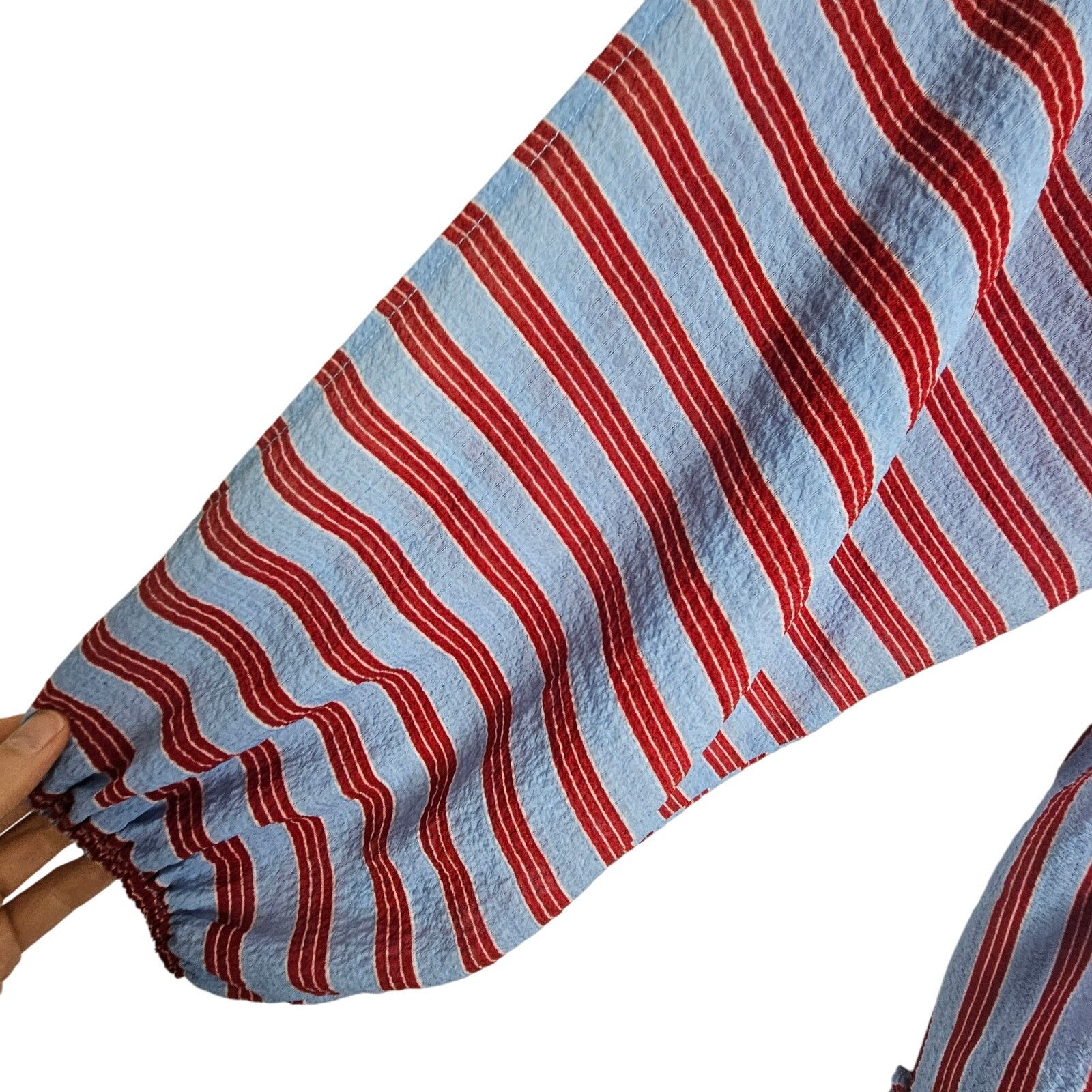 Lululemon Lulu's Dress Blue Red Striped Hi Low Dress Puff Sleeve L Size L / US 10 / IT 46 - 4 Thumbnail