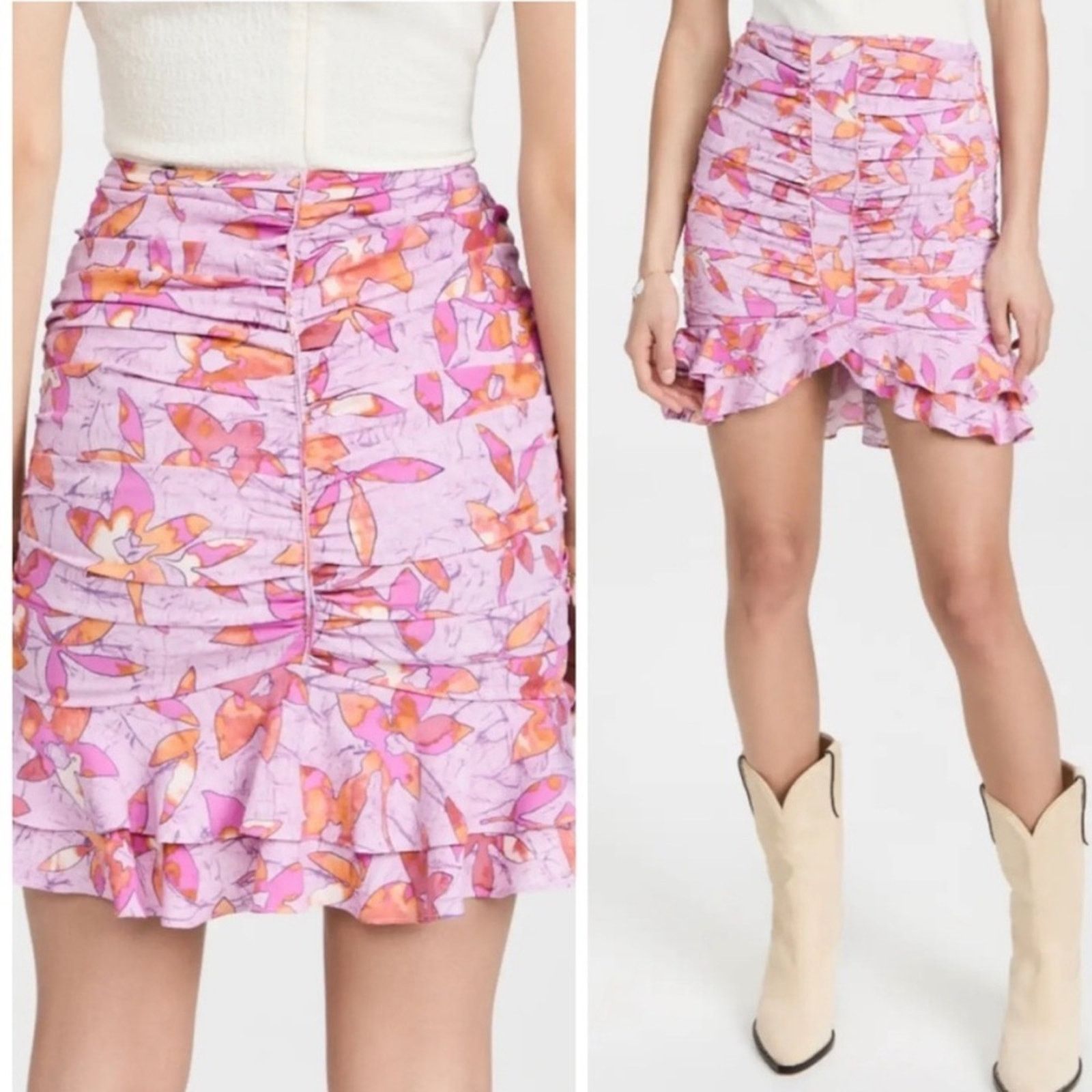 Isabel Marant Isabel Marant Jupe Milendi Pink Floral Ruched Mini Skirt Size 30" / US 8 / IT 44 - 1 Thumbnail
