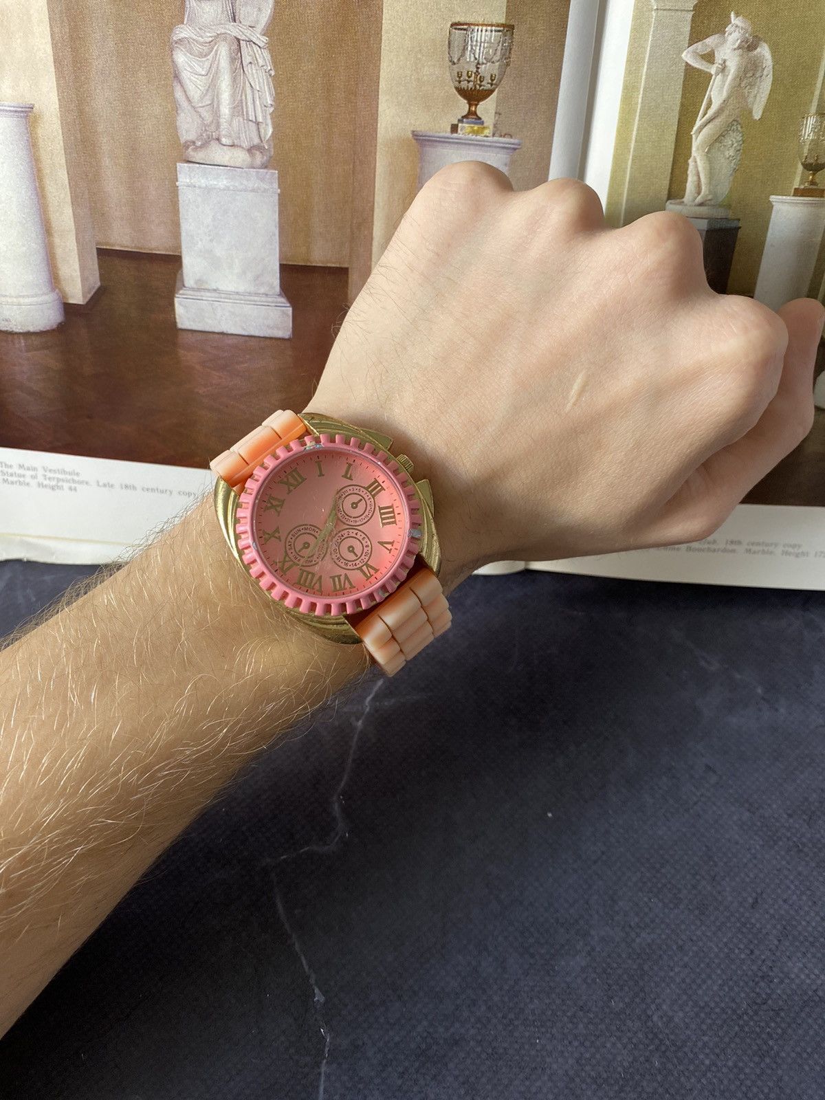Jewelry Vintage Pink Watch with Roman Numerals Size ONE SIZE - 1 Thumbnail