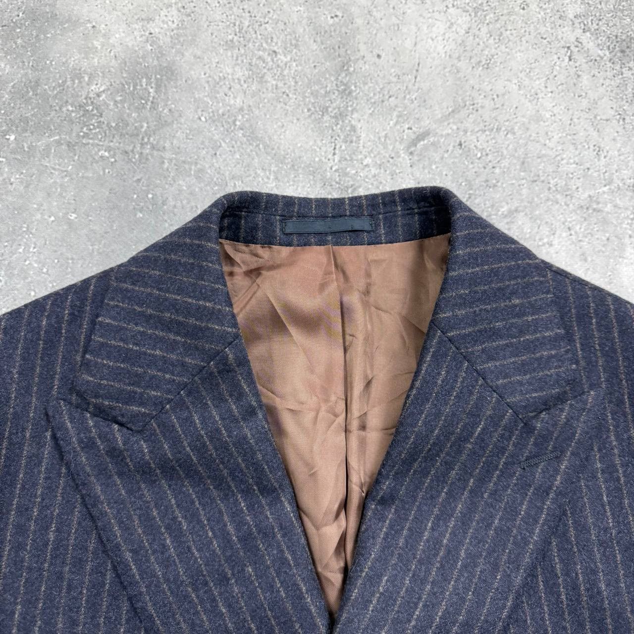 Suitsupply Suitsupply Double-Breasted Striped Wool Blazer Blue/ Brown Size 36R - 14 Thumbnail
