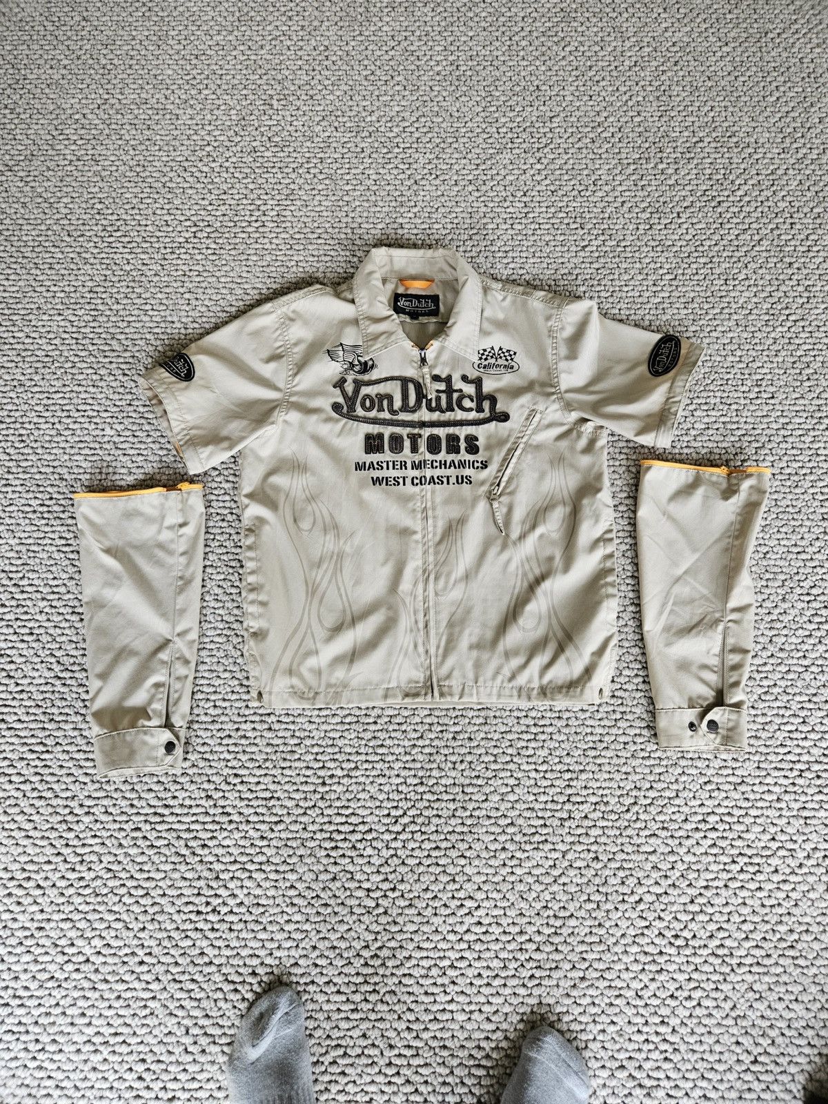 image of Von Dutch Jacket With Removable Sleeves in Cream, Men's (Size Small)