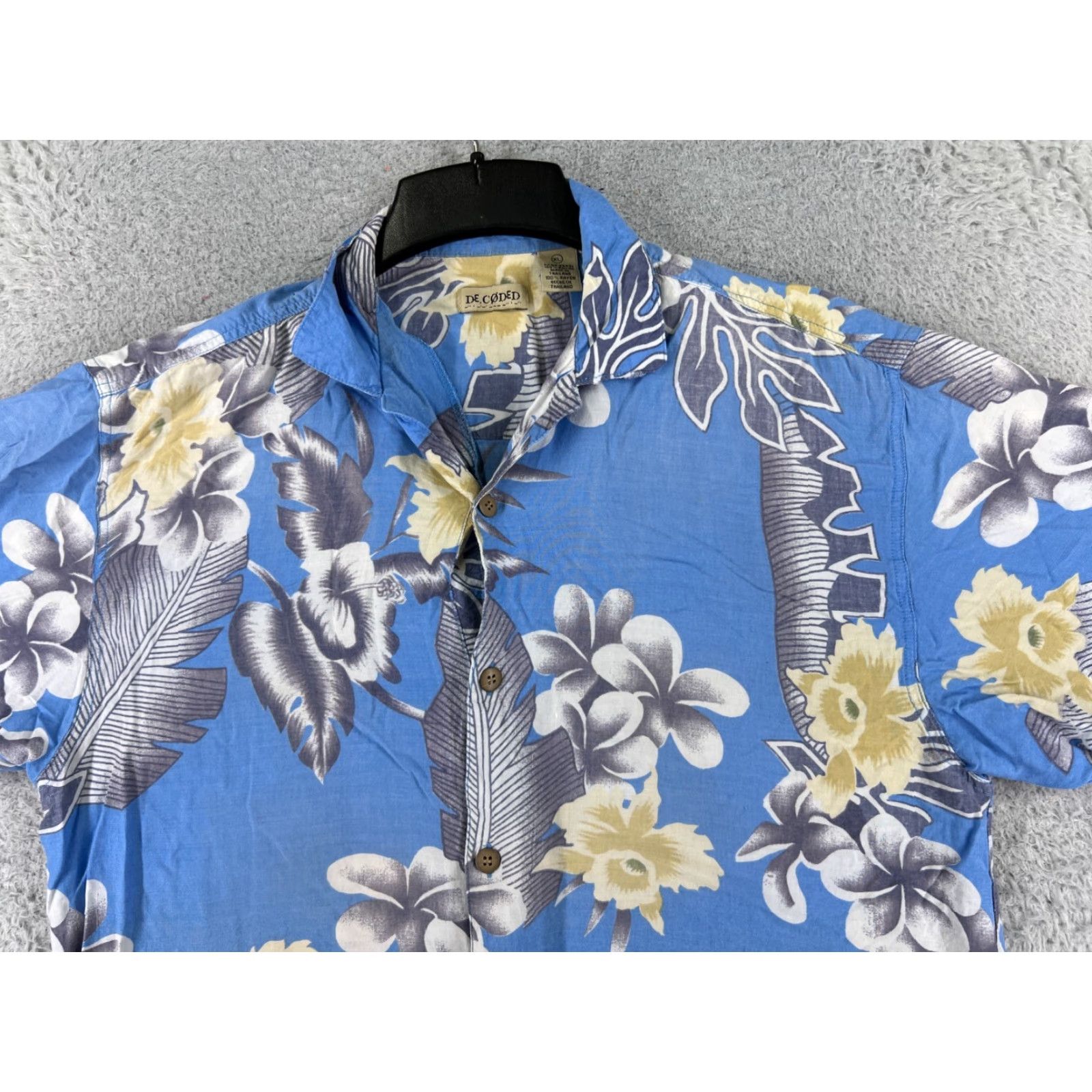 Vintage Decoded Shirt Men XL Blue Floral Hawaiian 100% Rayon Button-Up Aloha Luau Vacation Resort Casual Mens Shirt Size US XL / EU 56 / 4 - 4 Thumbnail