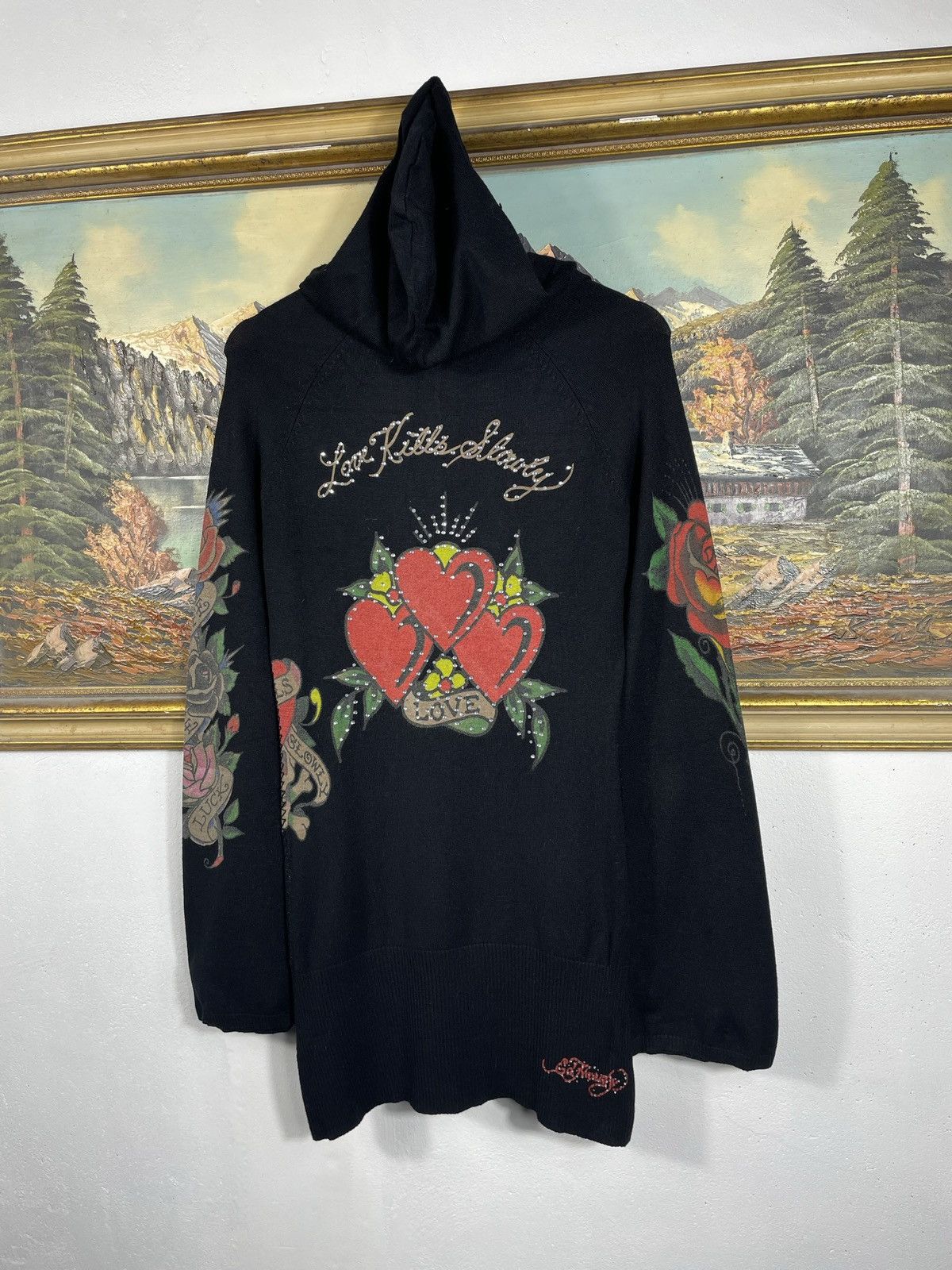Christian Audigier × Ed Hardy × Vintage Ed Hardy Retro 00s Knitwear With Crystals Affliction Grunge Size M / US 6-8 / IT 42-44 - 7 Thumbnail