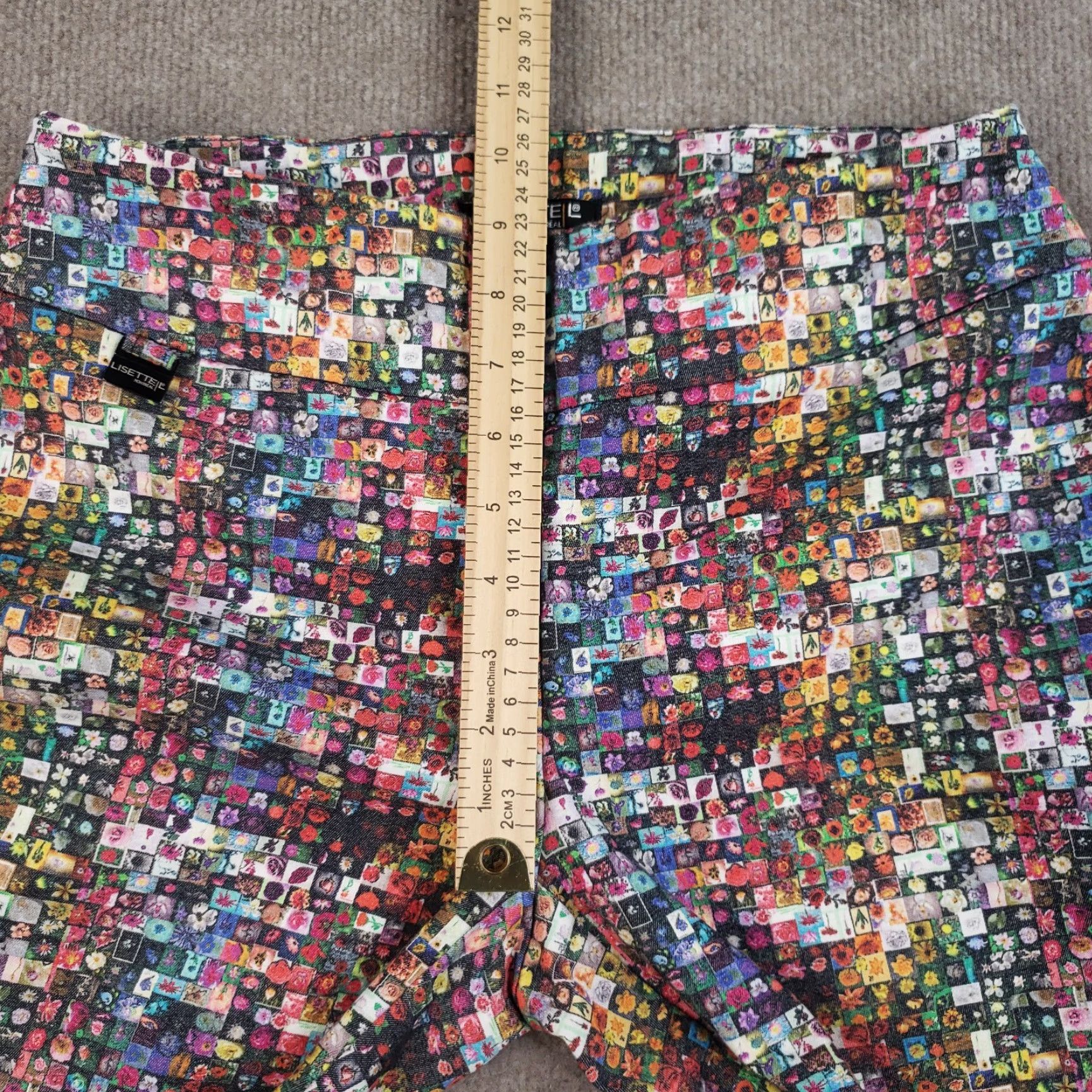Vintage Lisette Pants Womens 8 (28x27) Red Mosaic Floral Flowers Cropped Straight Leg Size 28" / US 6 / IT 42 - 7 Thumbnail