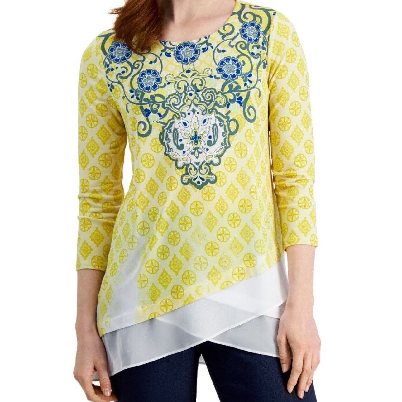 JM Collection JM Mediterranean Style Geometric Medallion Top - Yellow - M Size M / US 6-8 / IT 42-44 - 3 Thumbnail
